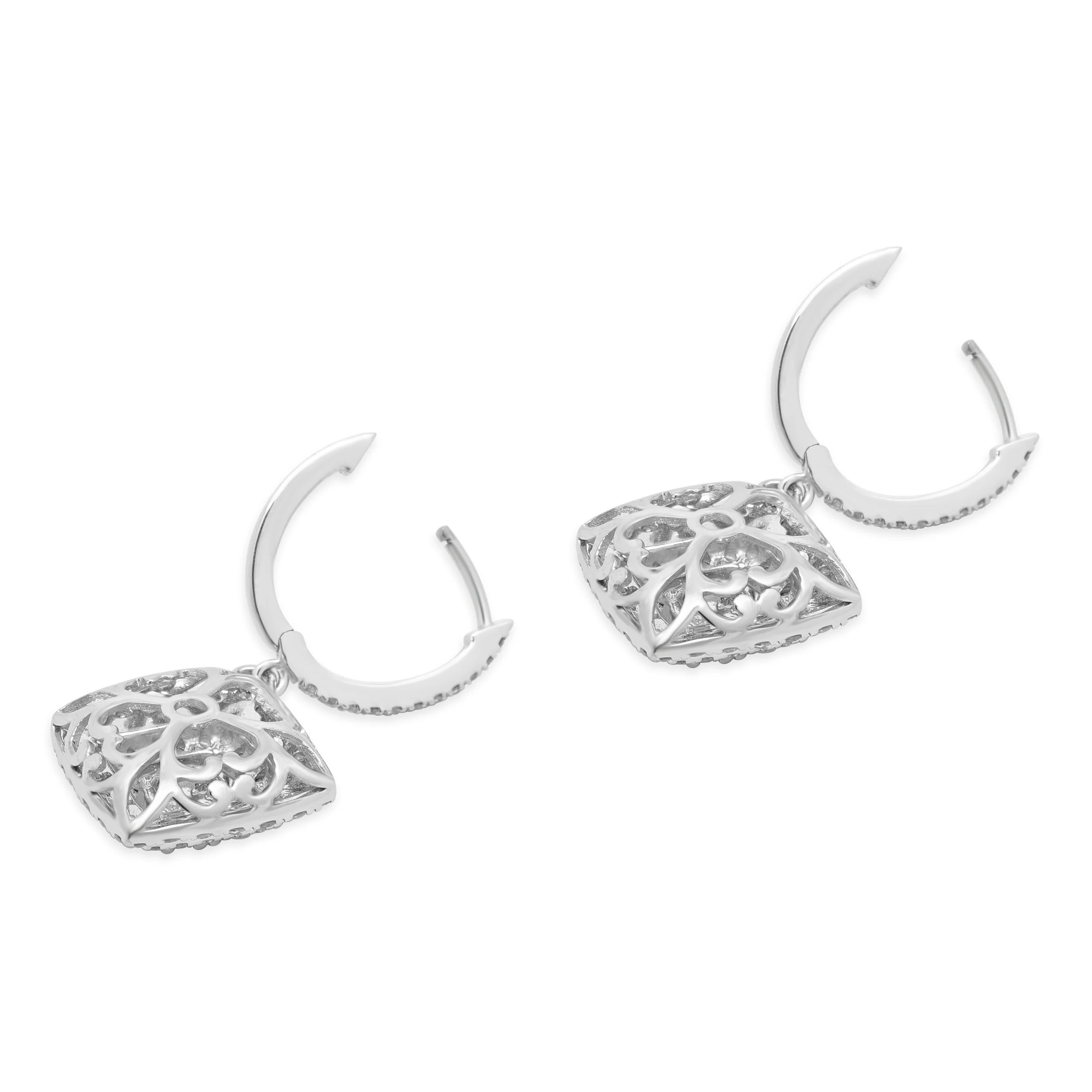 14 Karat White Gold Pave Diamond Dangle Earrings - Image 4