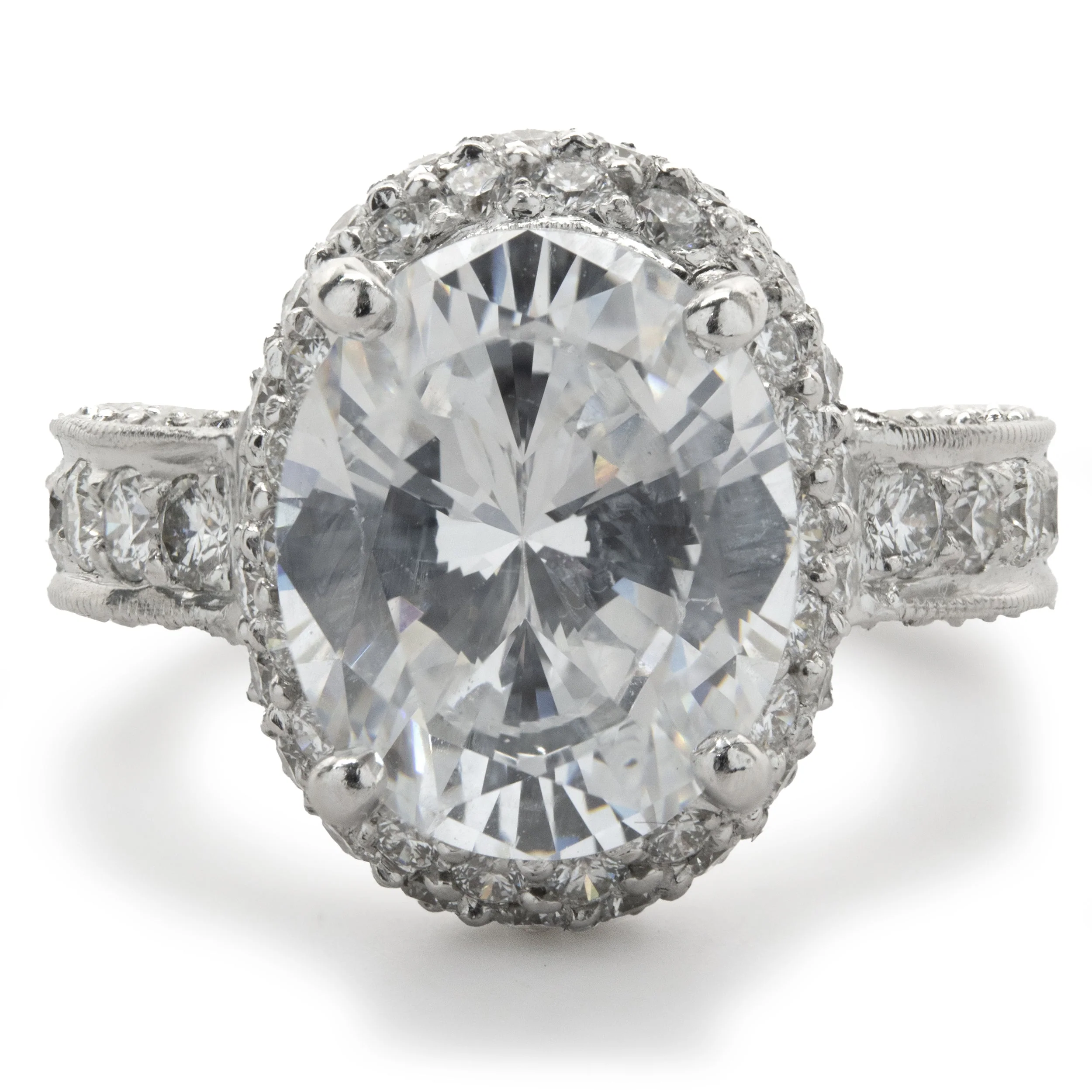 14 Karat White Gold Pave Diamond Semi Mount with Oval CZ Center