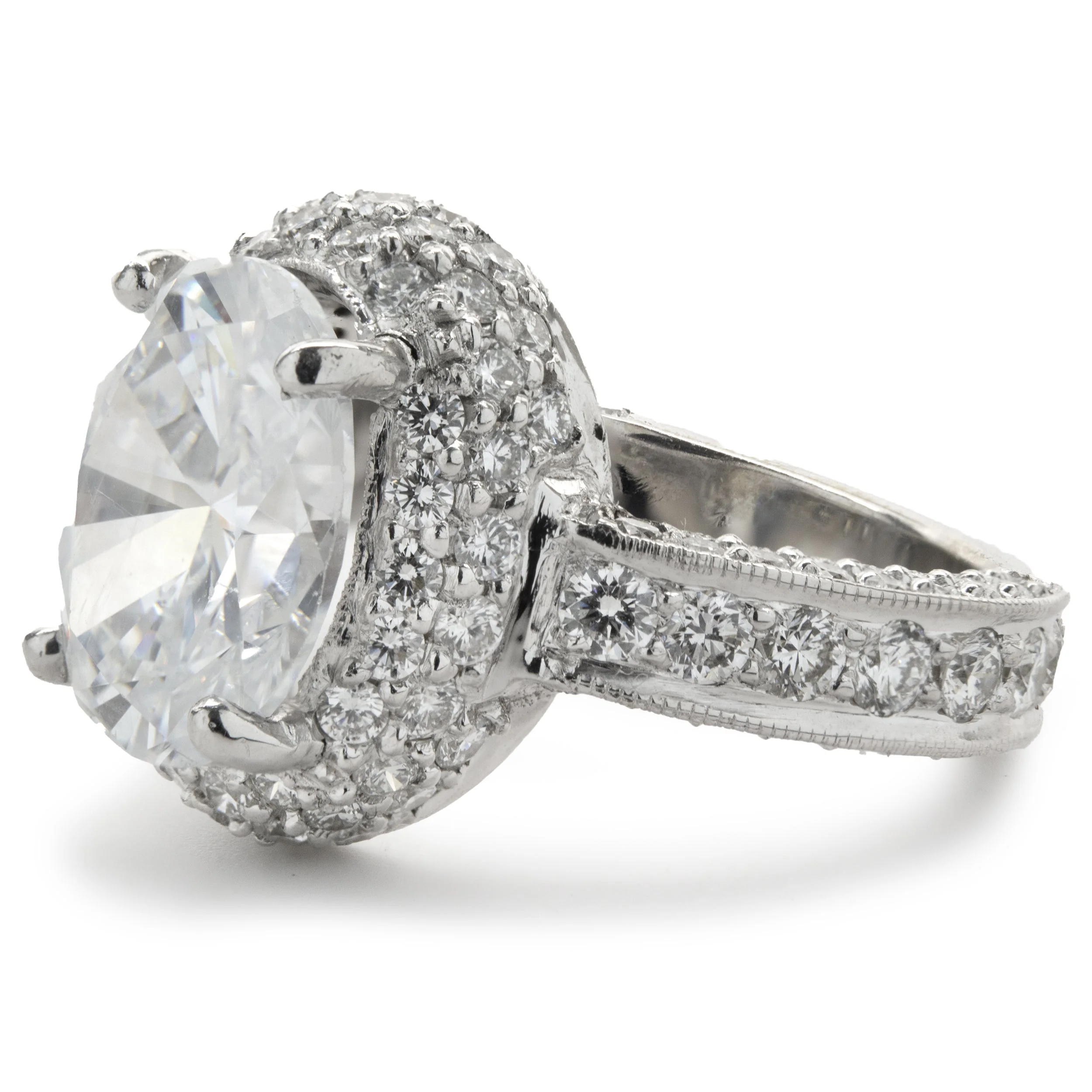 14 Karat White Gold Pave Diamond Semi Mount with Oval CZ Center - Image 2