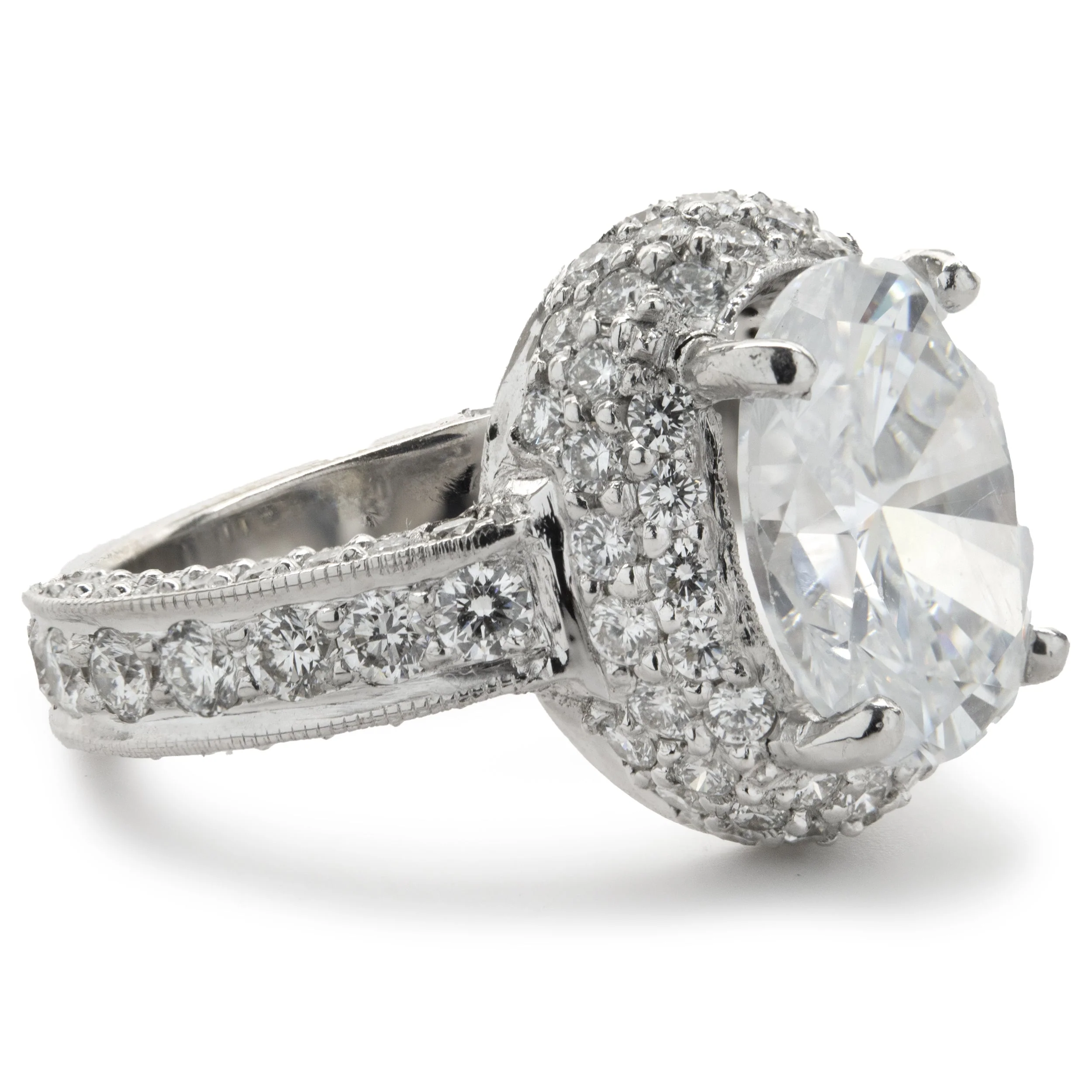 14 Karat White Gold Pave Diamond Semi Mount with Oval CZ Center - Image 3