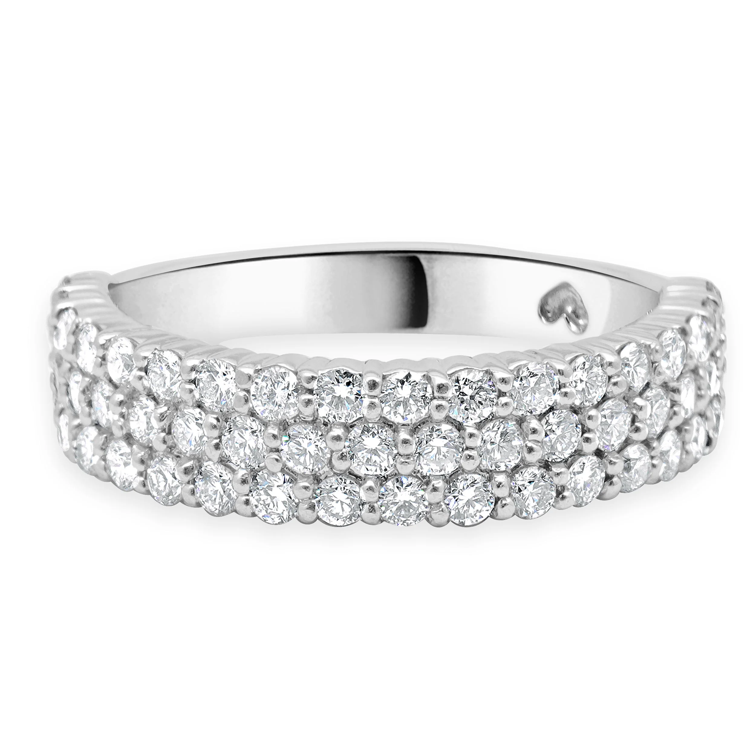 14 Karat White Gold Pave Three Row Diamond Band