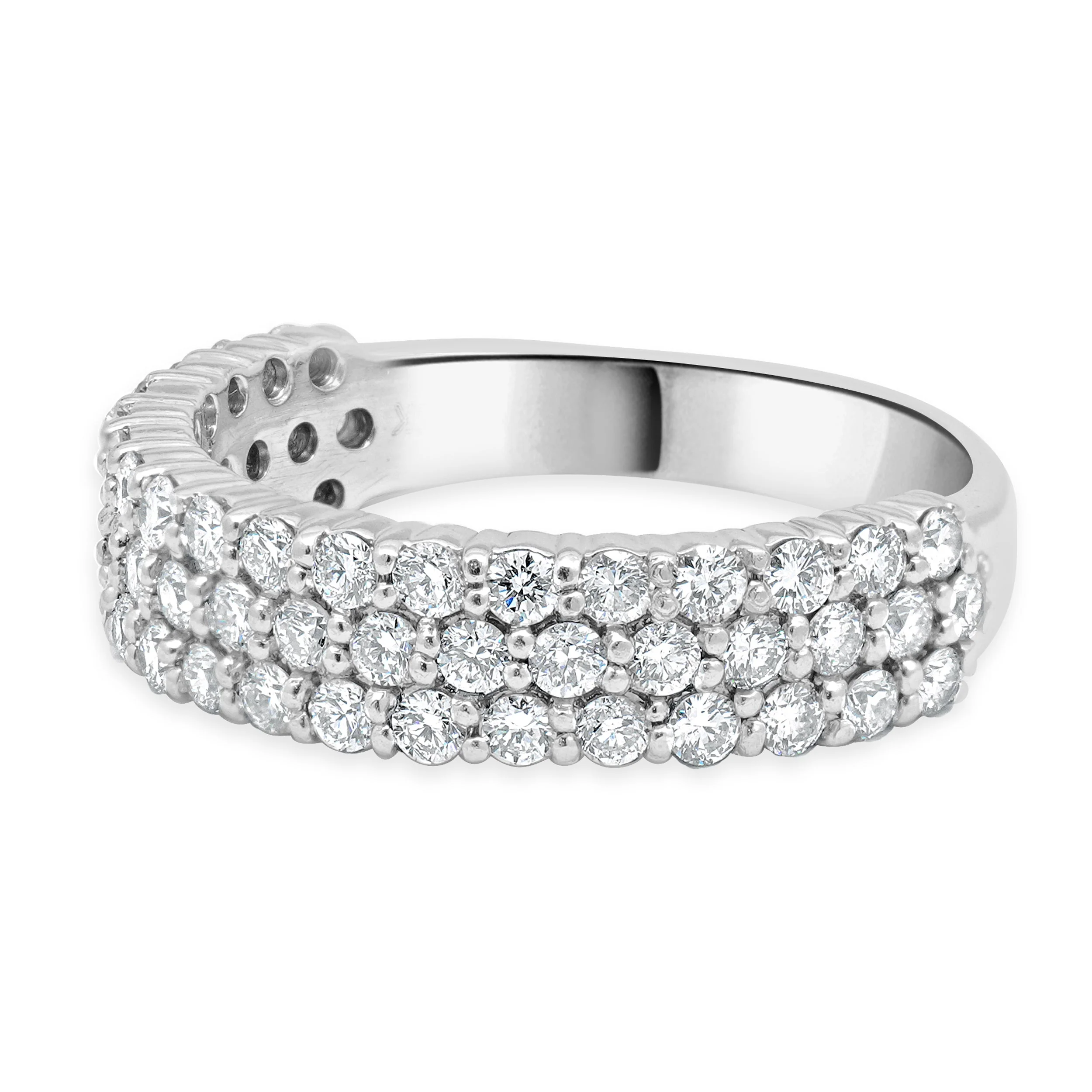 14 Karat White Gold Pave Three Row Diamond Band - Image 2