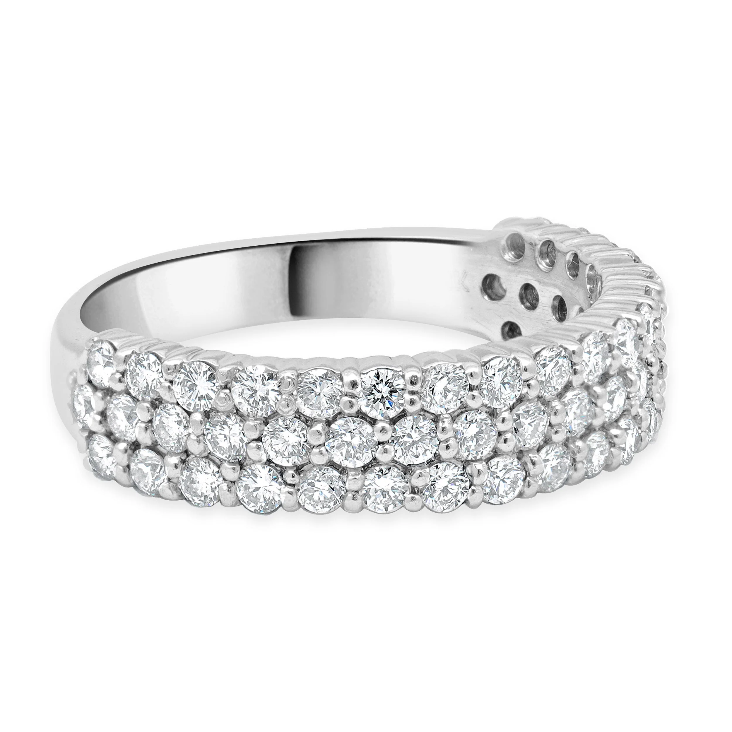 14 Karat White Gold Pave Three Row Diamond Band - Image 4