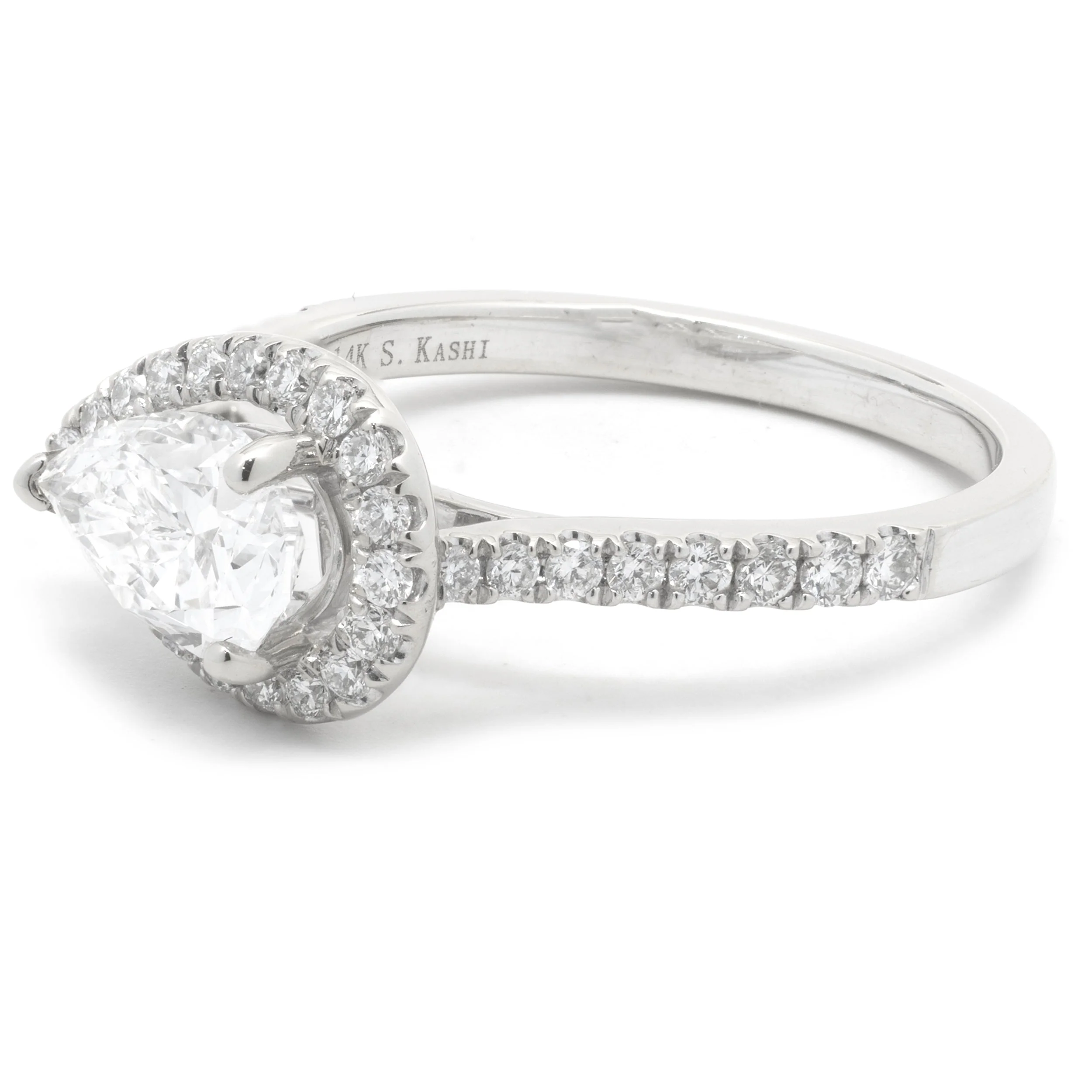 14 Karat White Gold Pear Cut Diamond Engagement Ring - Image 3