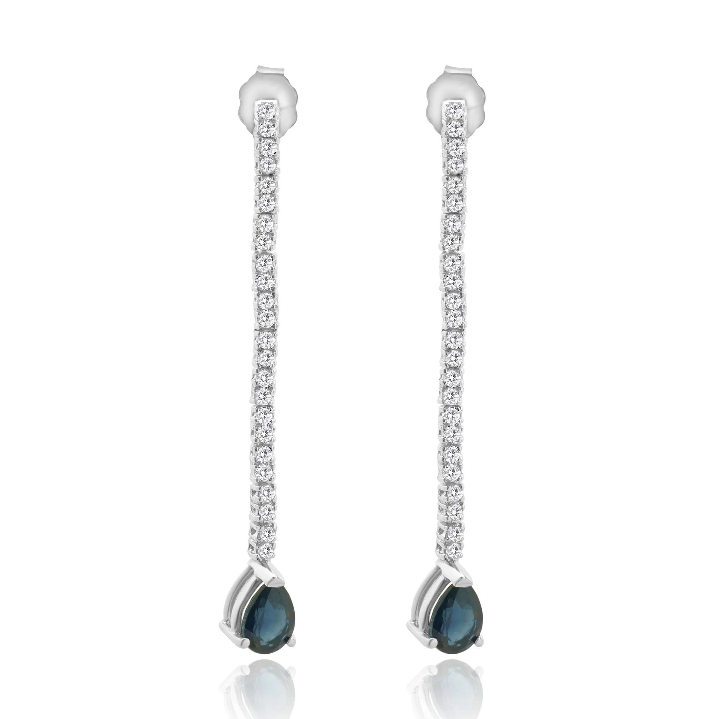 14 Karat White Gold Pear Cut Sapphire and Diamond Drop Earrings