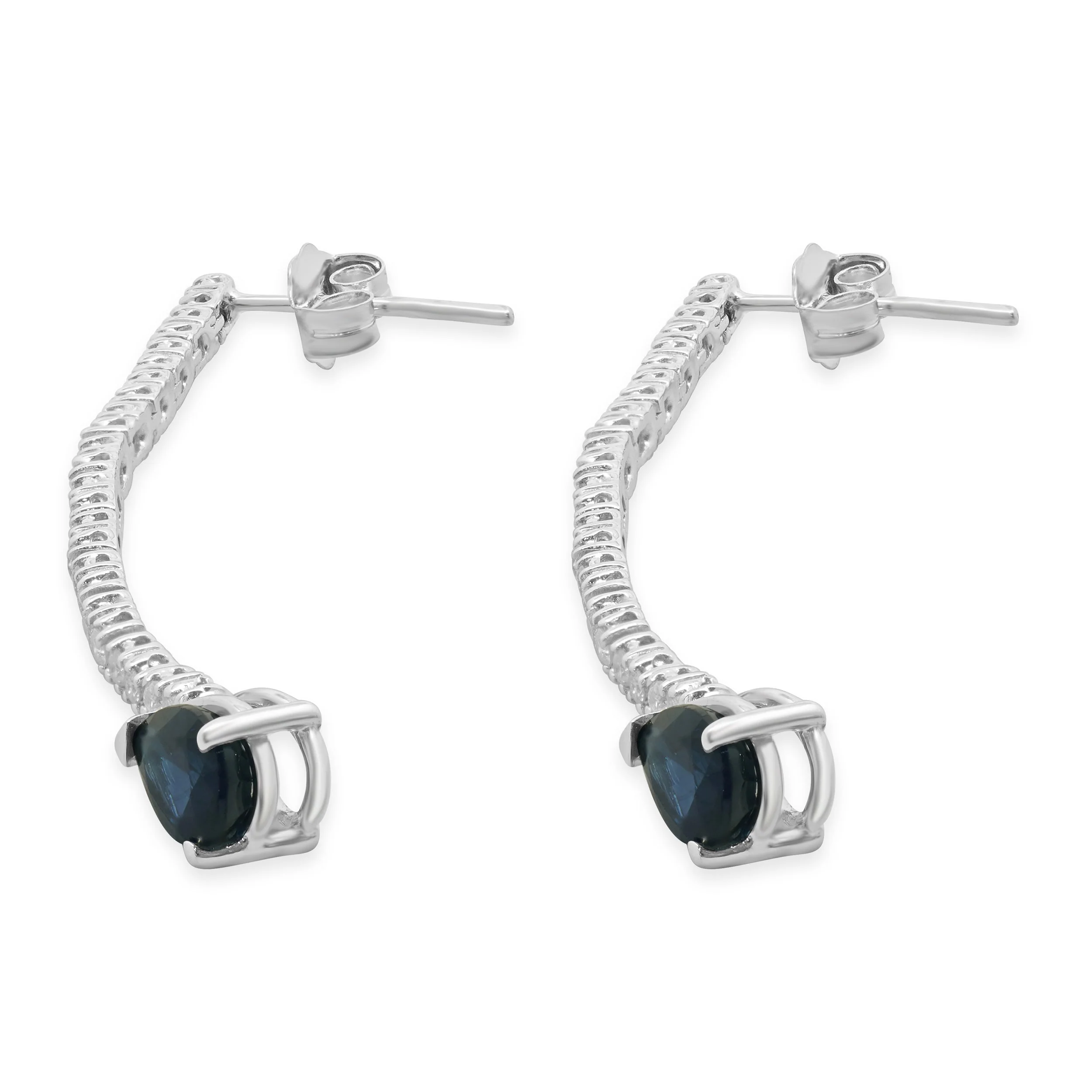 14 Karat White Gold Pear Cut Sapphire and Diamond Drop Earrings - Image 3
