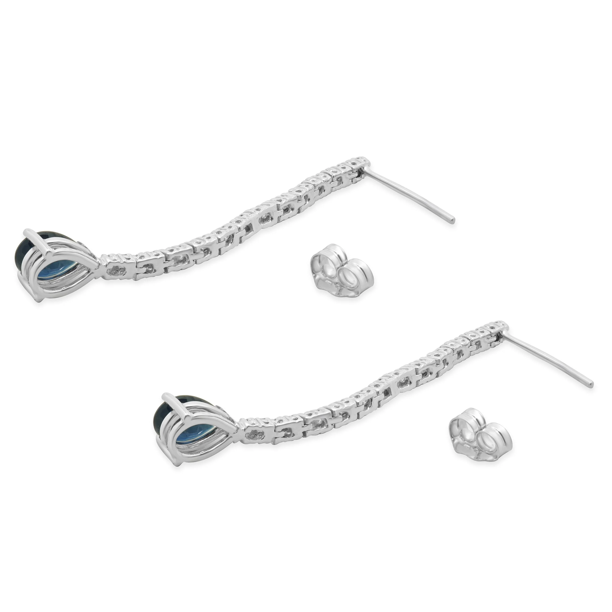 14 Karat White Gold Pear Cut Sapphire and Diamond Drop Earrings - Image 4
