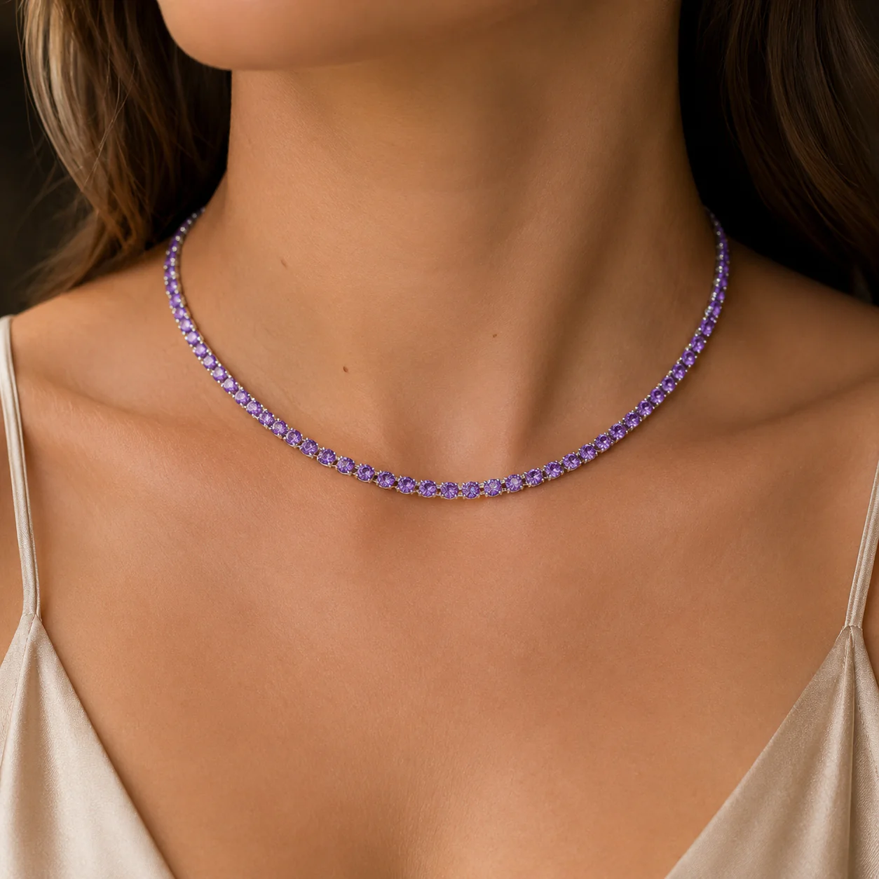 14 Karat White Gold Pink Sapphire Adjustable Choker Necklace - Image 5