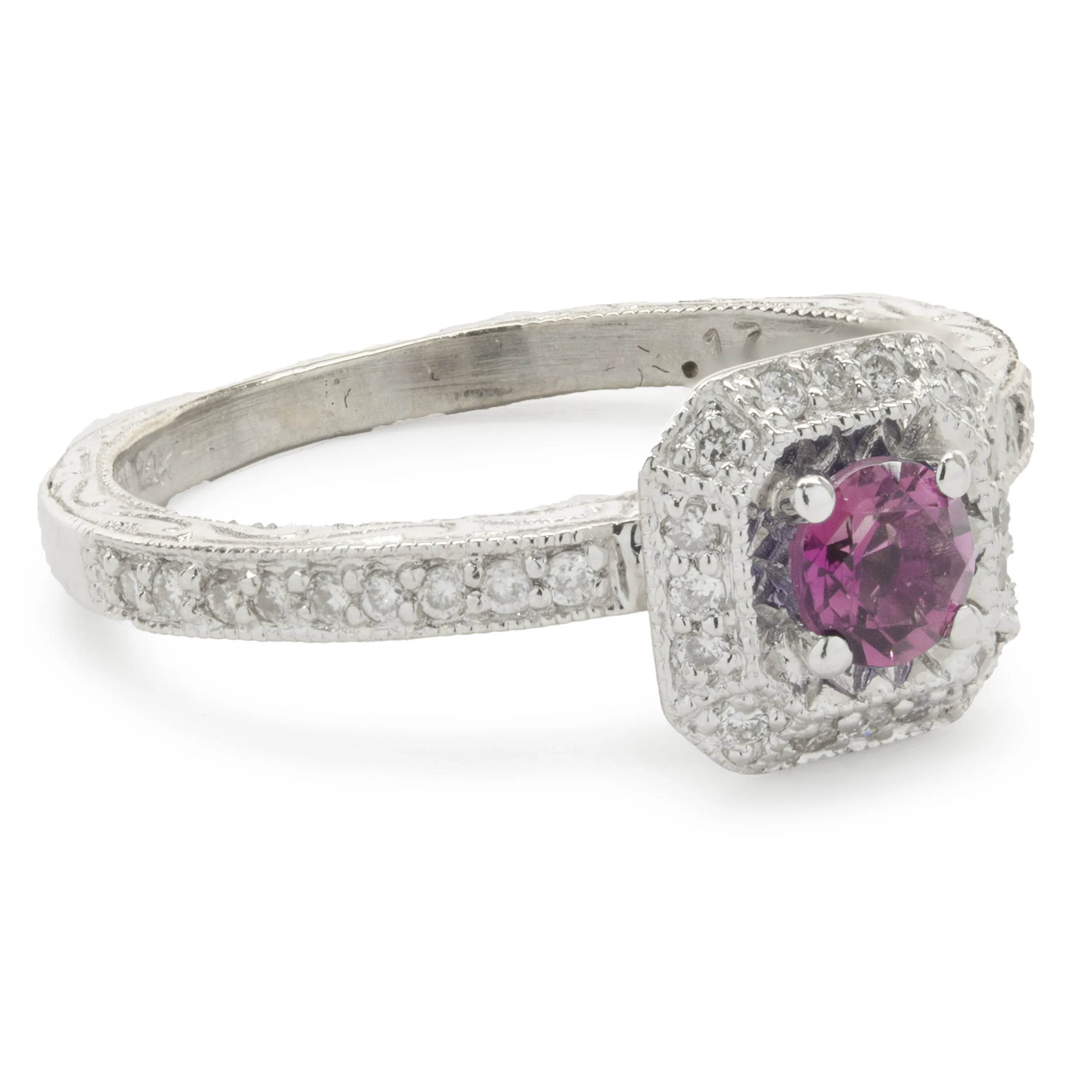 14 Karat White Gold Pink Topaz and Diamond Ring - Image 2