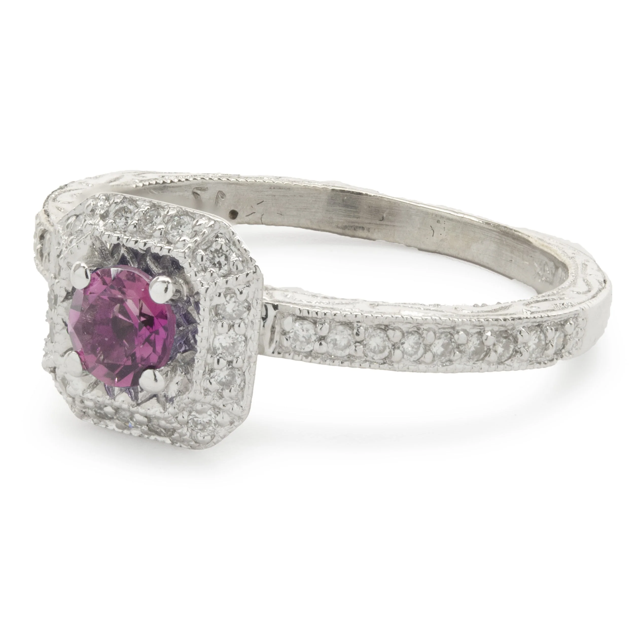 14 Karat White Gold Pink Topaz and Diamond Ring - Image 4
