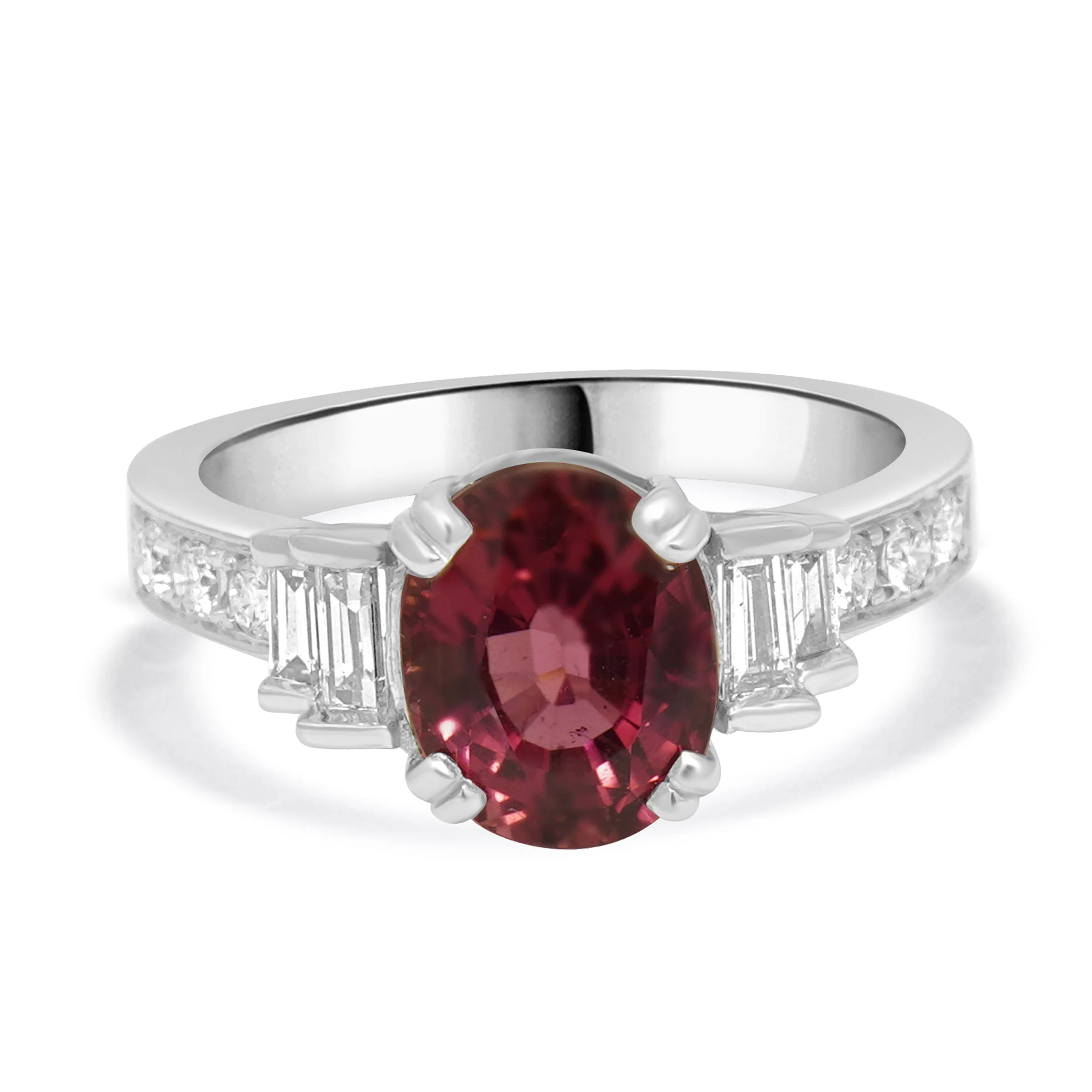 14 Karat White Gold Pink Tourmaline and Diamond Ring
