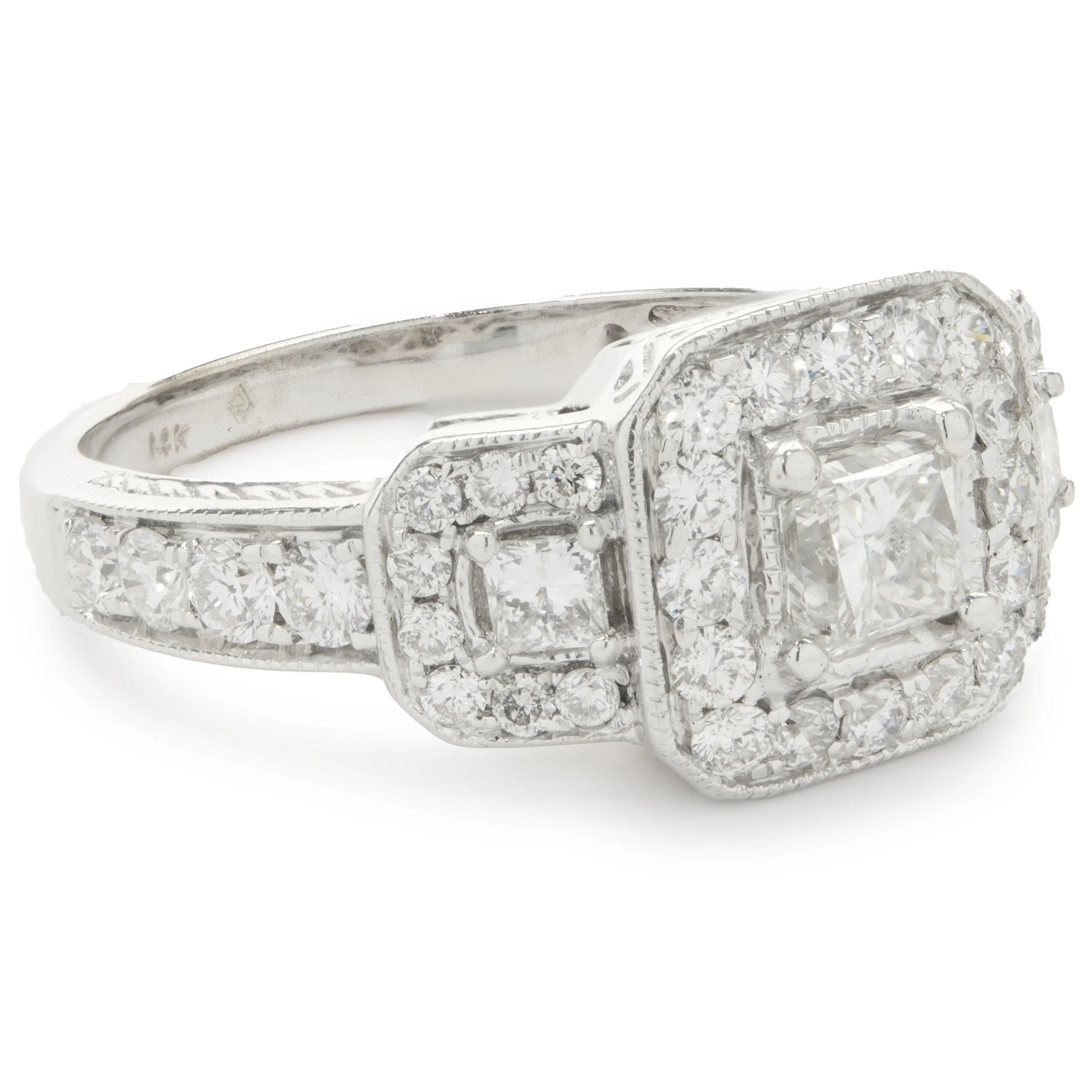 14 Karat White Gold Princess Cut Diamond Engagement Ring - Image 2