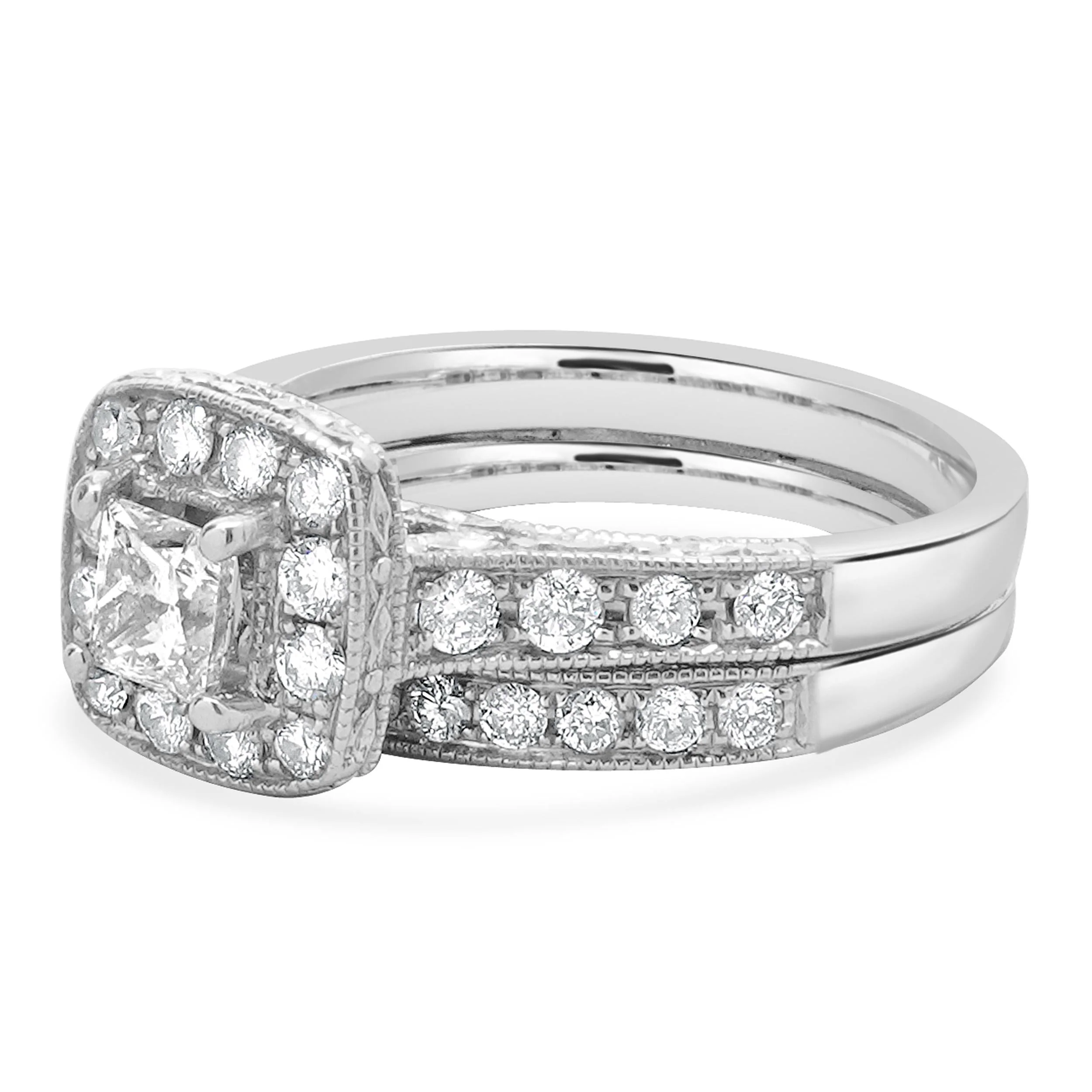 14 Karat White Gold Princess Cut Diamond Wedding Set - Image 2
