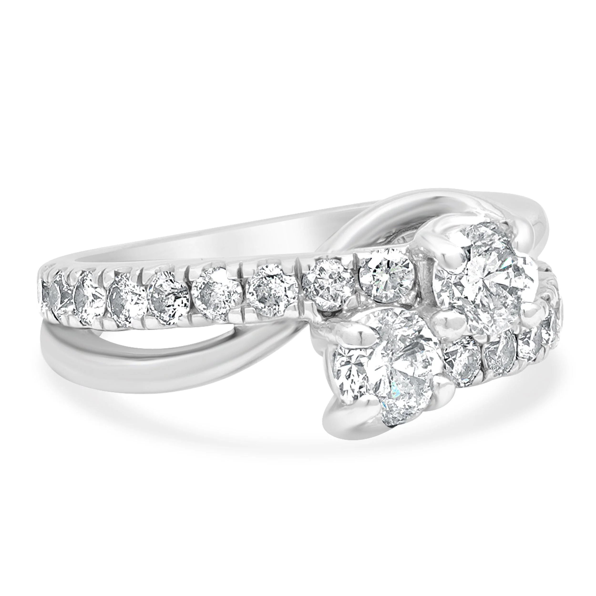 14 Karat White Gold Prong Set Double Round Brilliant Cut Diamond Bypass Engagement Ring - Image 3