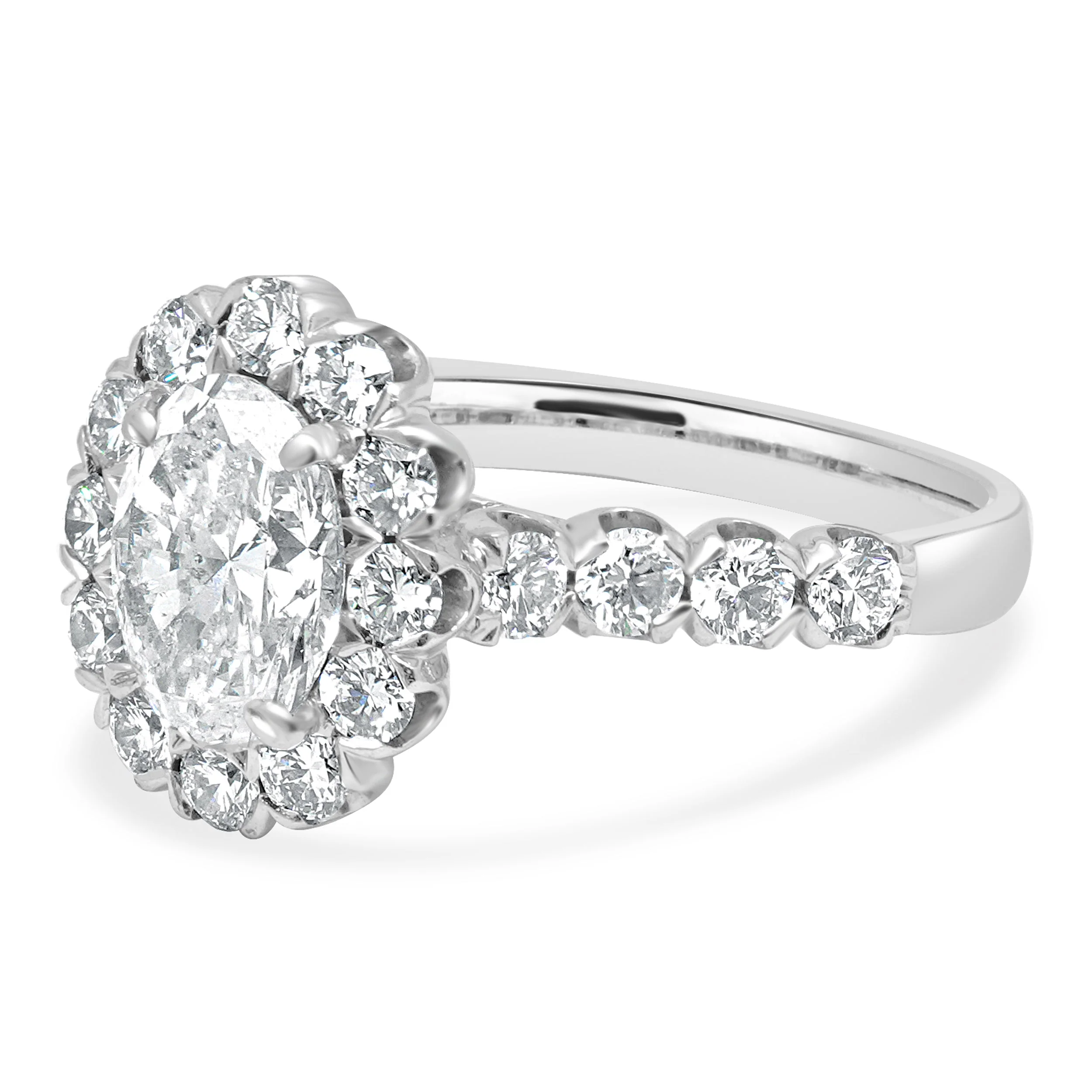14 Karat White Gold Prong Set GIA Certified Oval Brilliant and Round Cut Diamond Halo Engagement Ring - Image 2