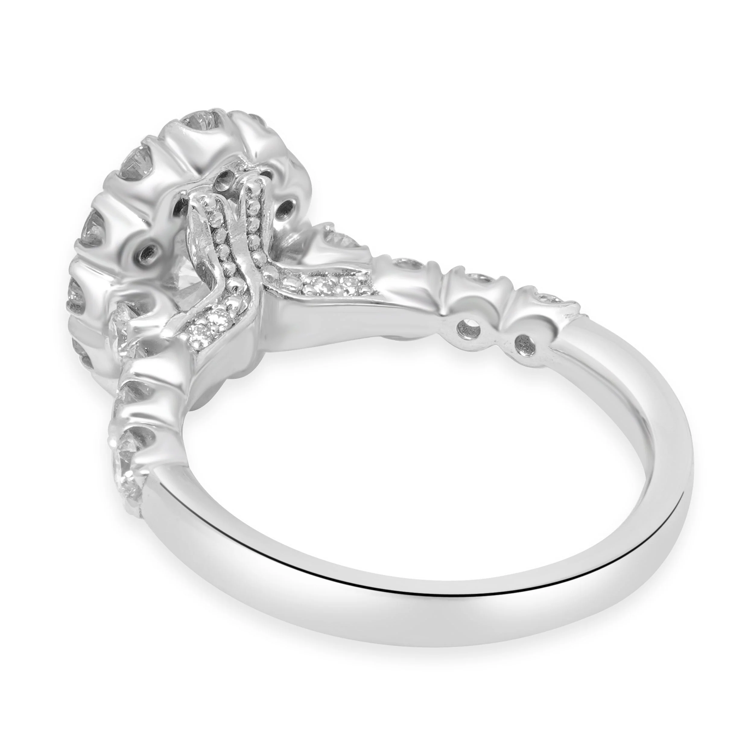 14 Karat White Gold Prong Set GIA Certified Oval Brilliant and Round Cut Diamond Halo Engagement Ring - Image 4