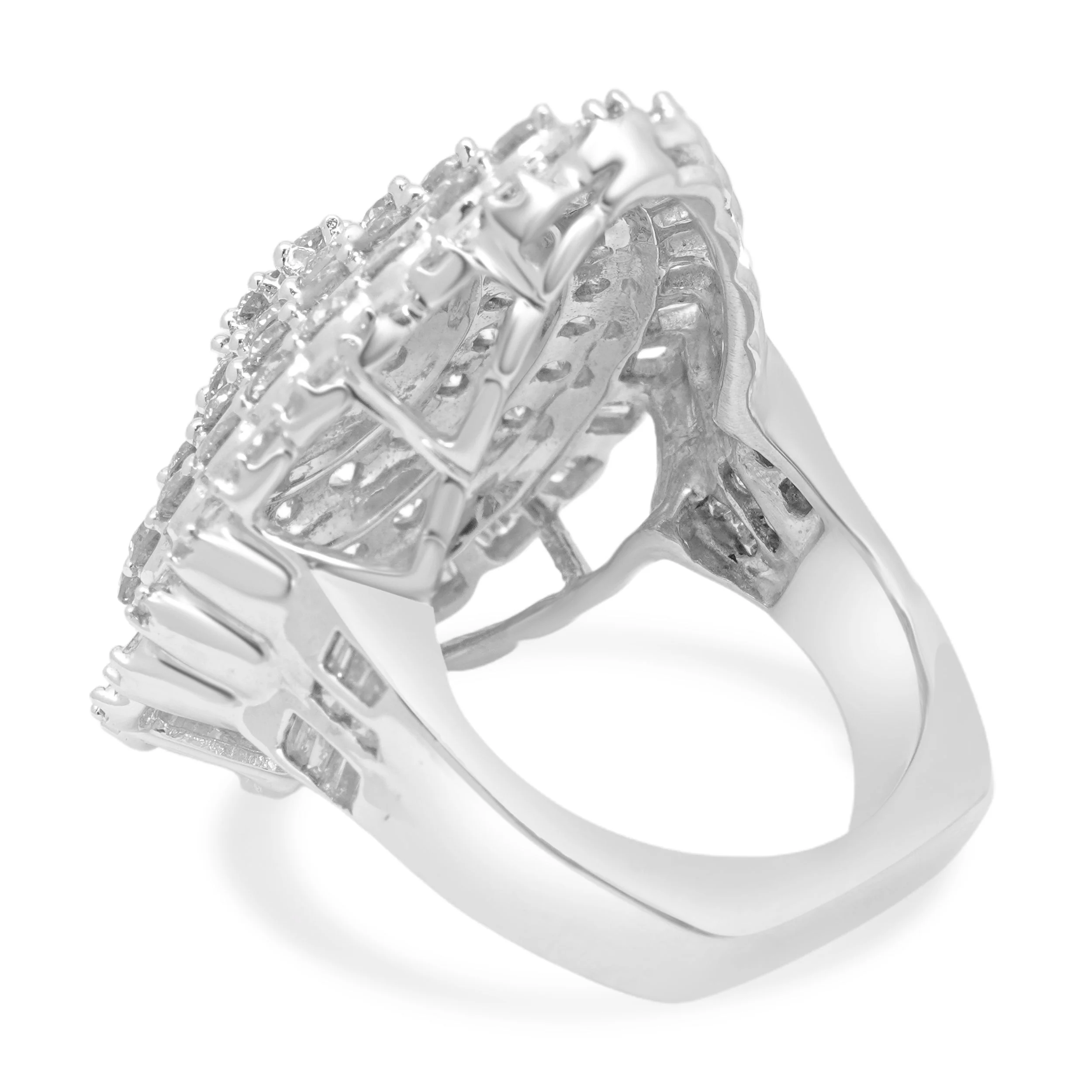 14 Karat White Gold Prong Set Round and Baguette Cut Diamond Pear-Shaped Cluster Ring - Image 4