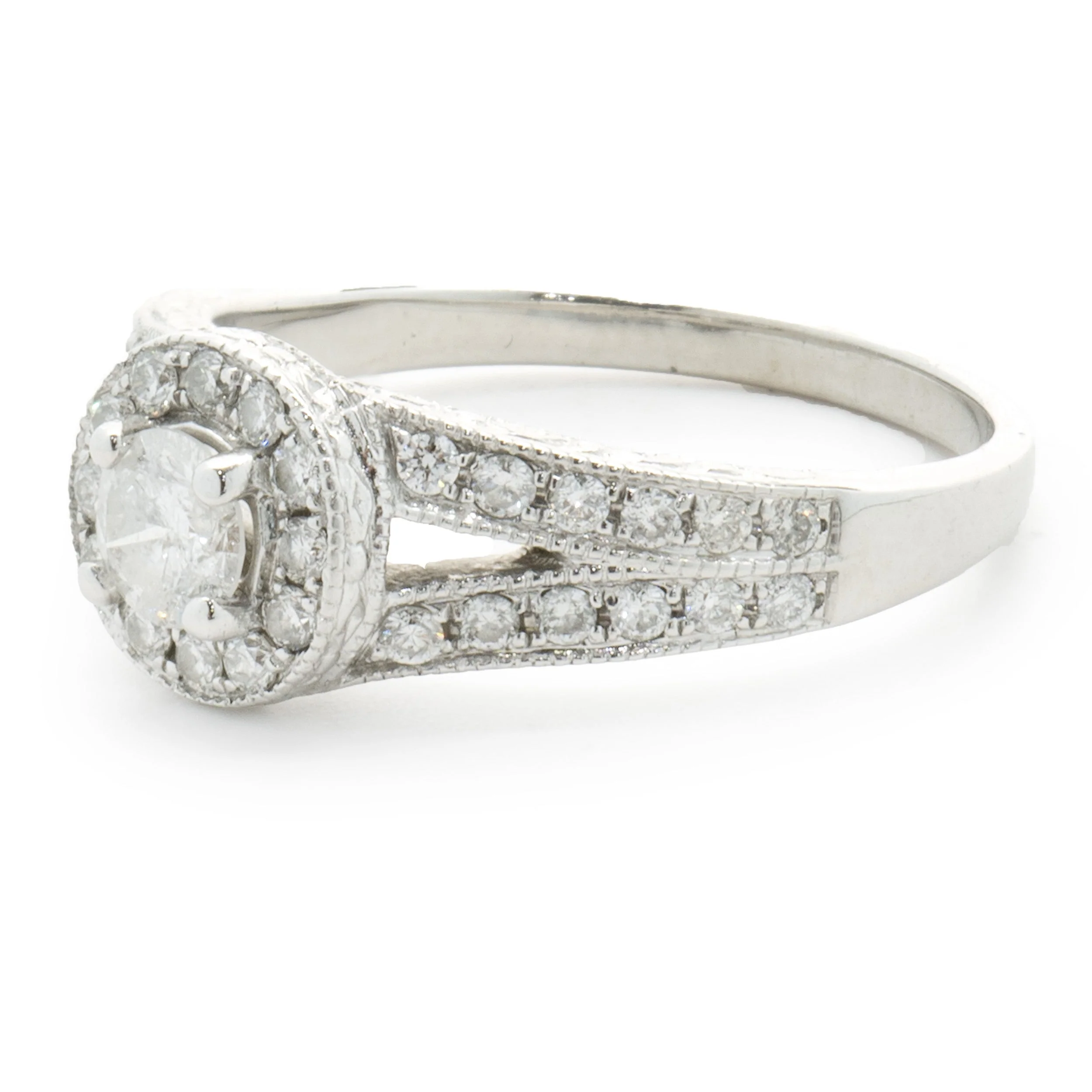 14 Karat White Gold Round Brilliant Cut Diamond Engagement Ring - Image 4