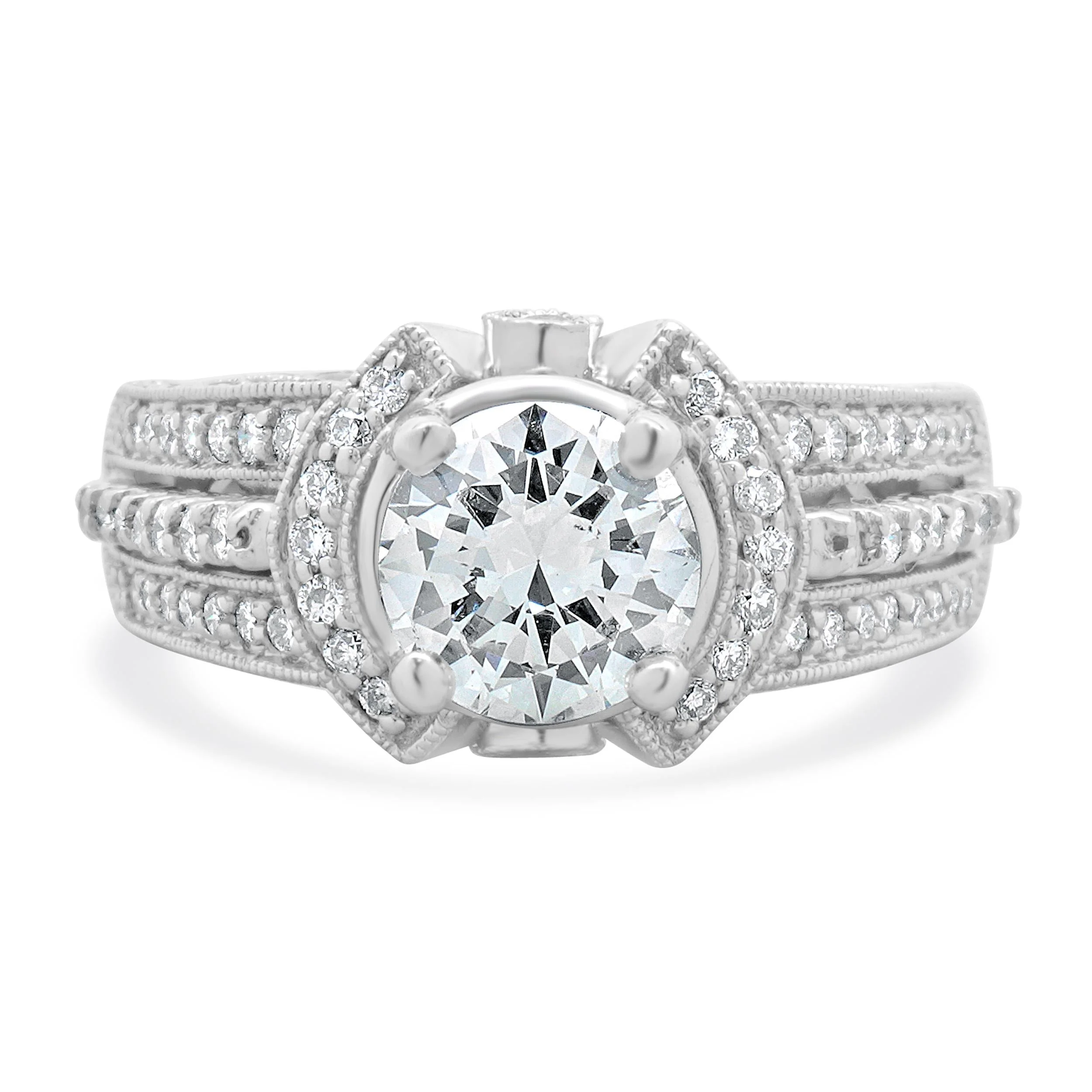 14 Karat White Gold Round Brilliant Cut Diamond Engagement Ring