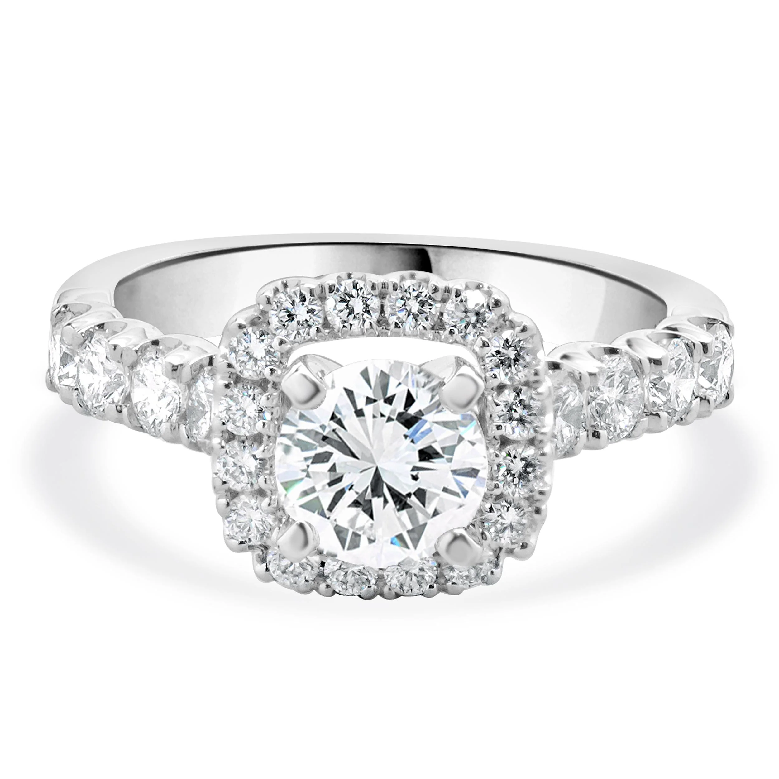 14 Karat White Gold Round Brilliant Cut Diamond Engagement Ring