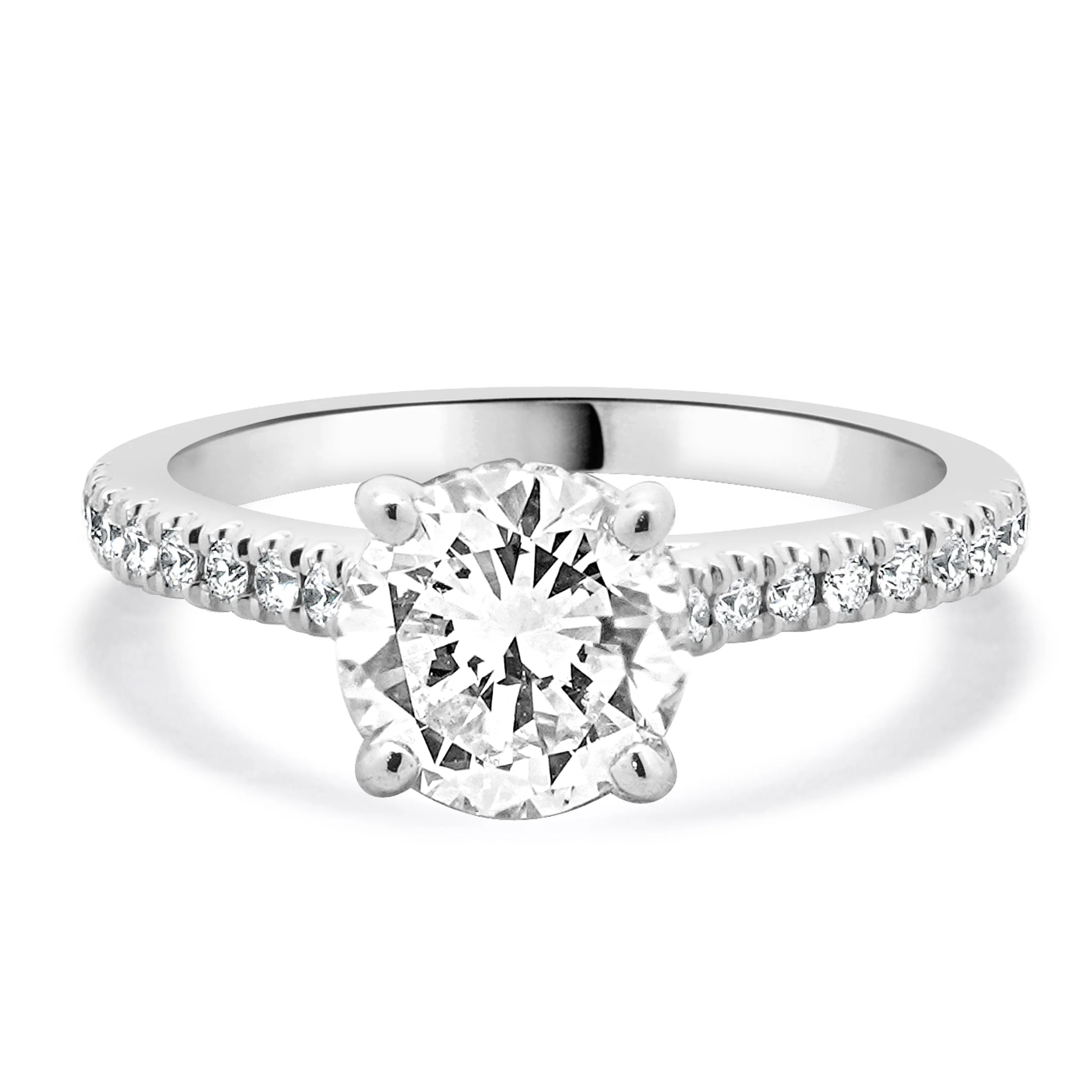 14 Karat White Gold Round Brilliant Cut Diamond Engagement Ring