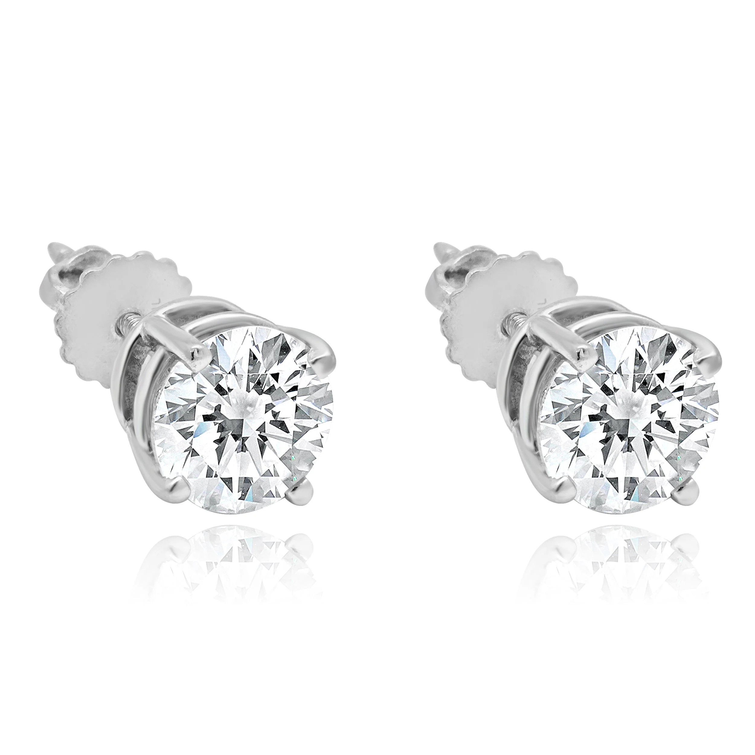 14 Karat White Gold Round Brilliant Cut Diamond Stud Earrings
