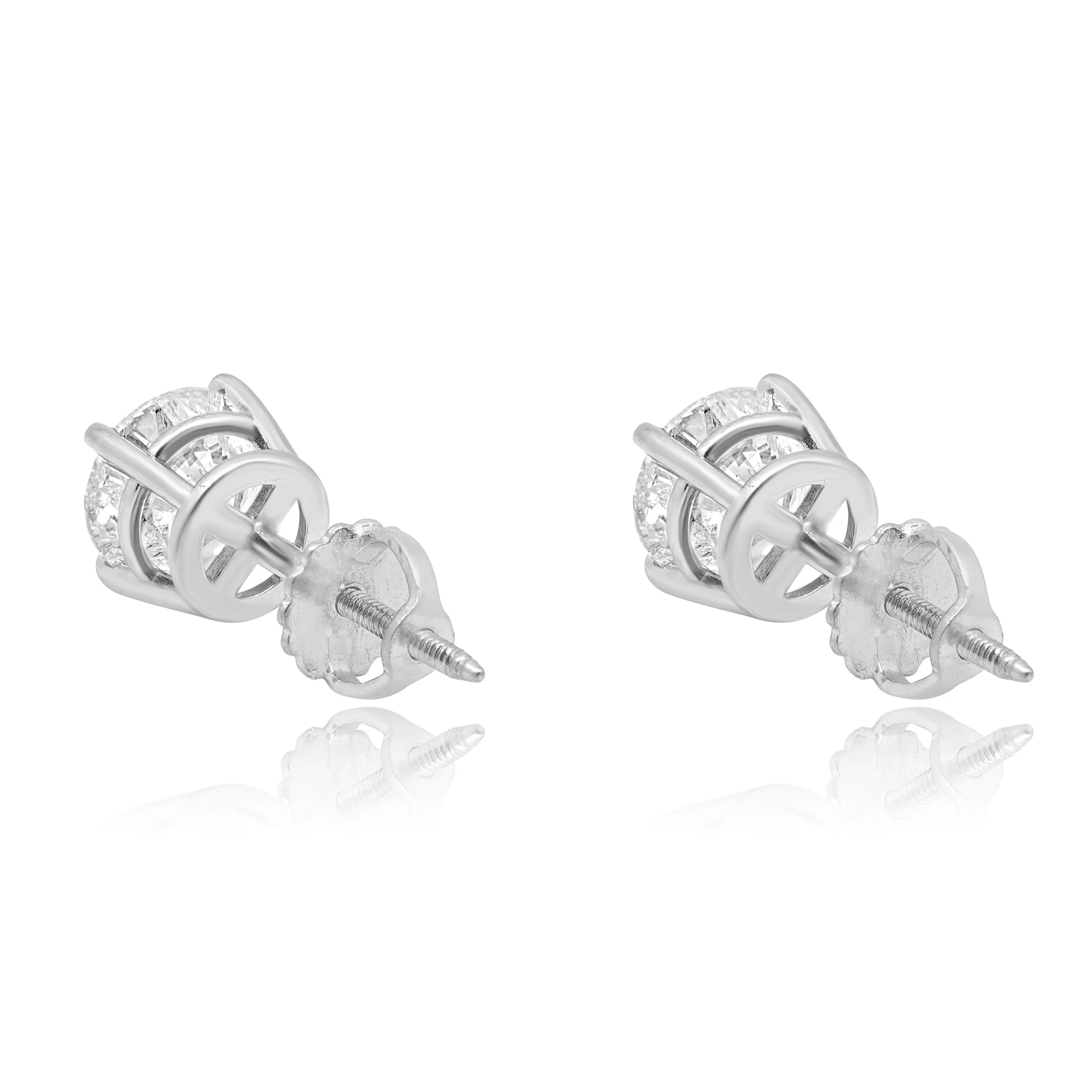 14 Karat White Gold Round Brilliant Cut Diamond Stud Earrings - Image 3
