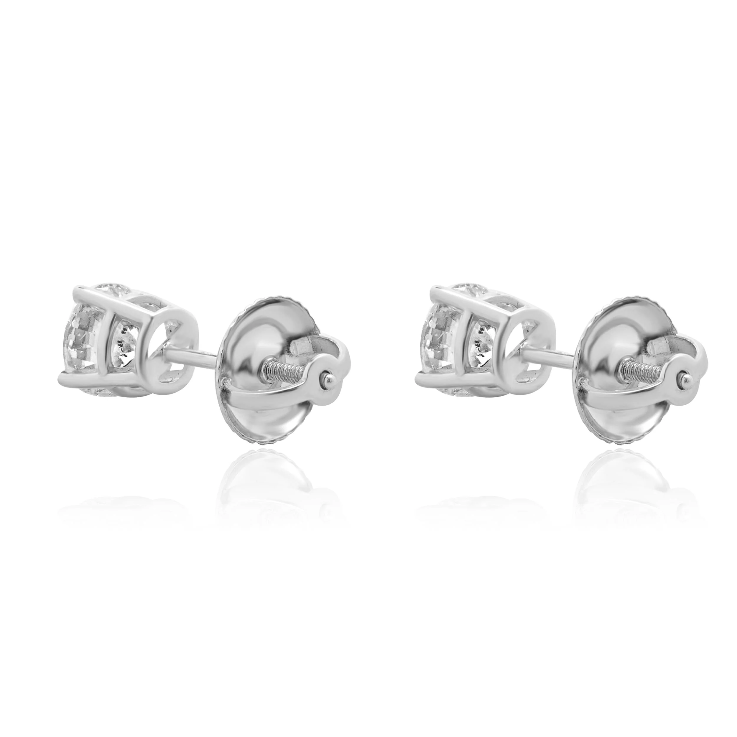 14 Karat White Gold Round Brilliant Cut Diamond Stud Earrings - Image 4