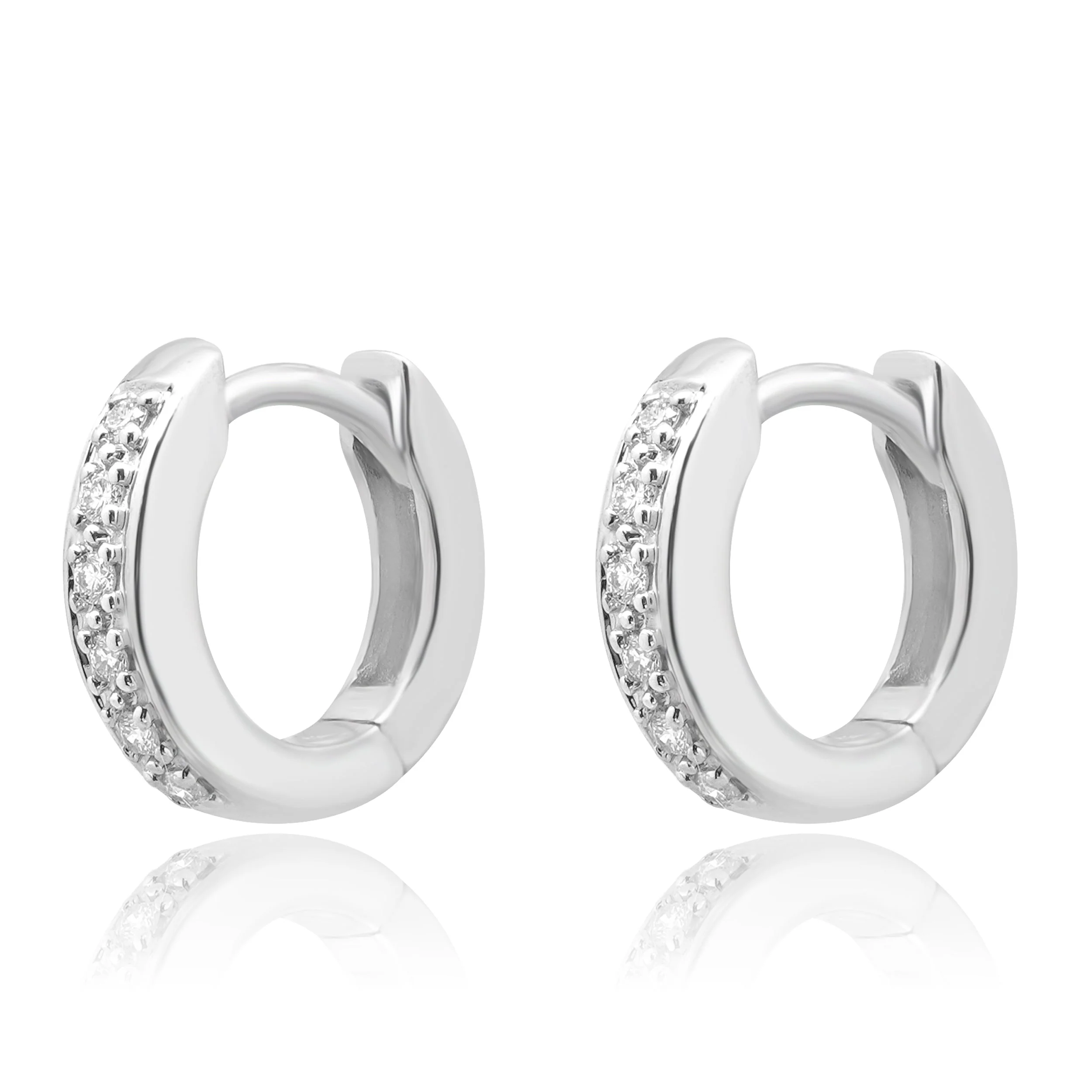 14 Karat White Gold Round Diamond Huggie Earrings - Image 2