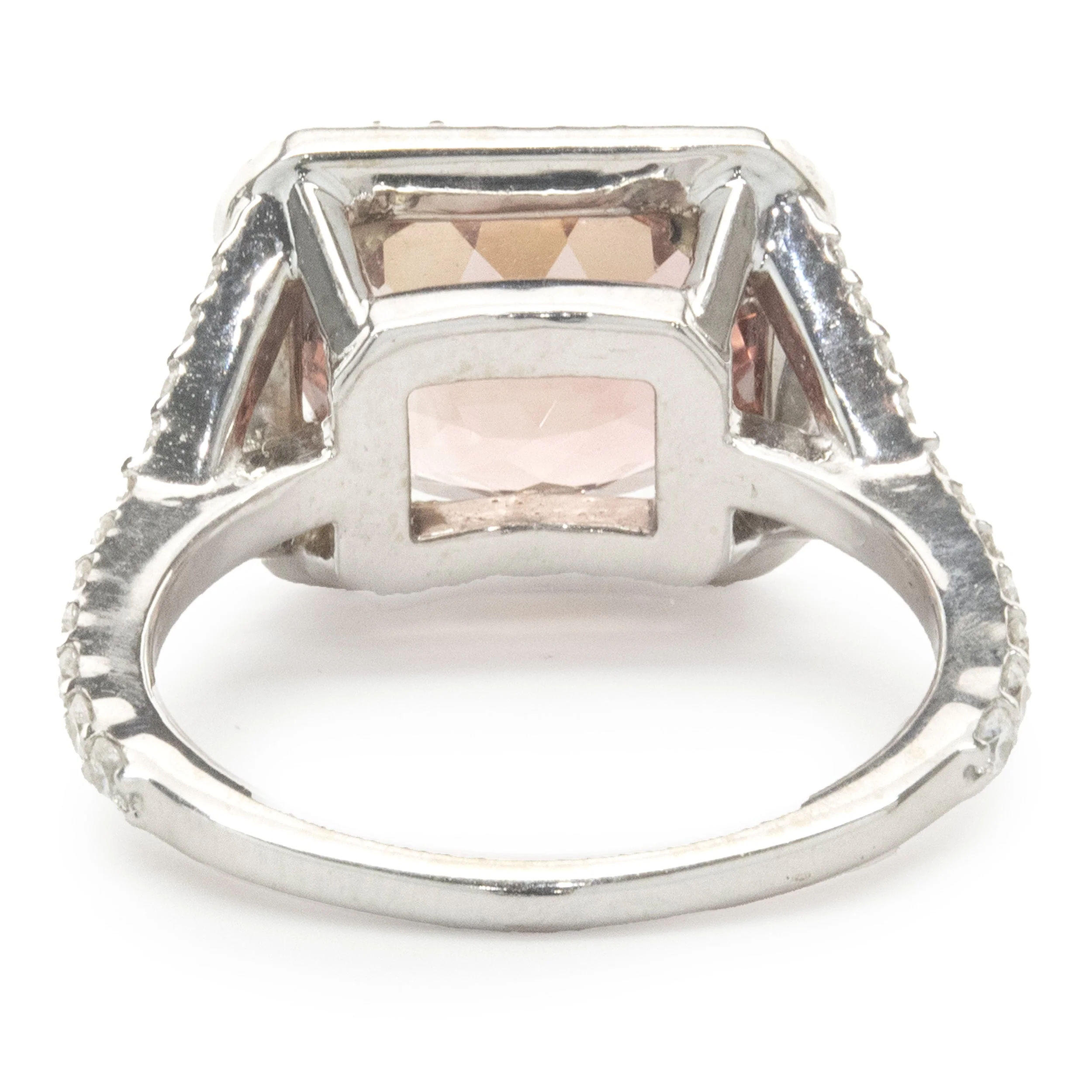 14 Karat White Gold Salmon Tourmaline and Diamond Ring - Image 3