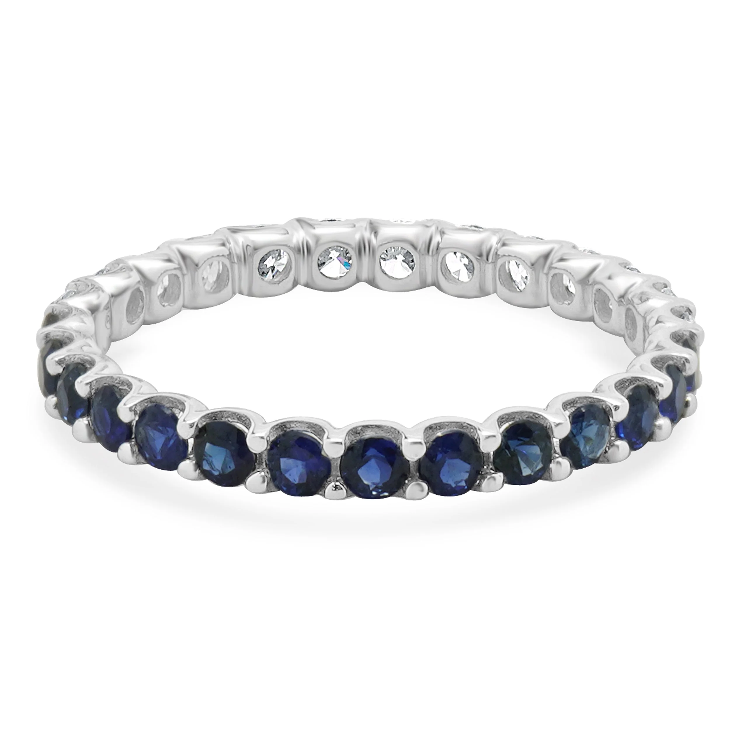 14 Karat White Gold Sapphire and Diamond Band - Image 2