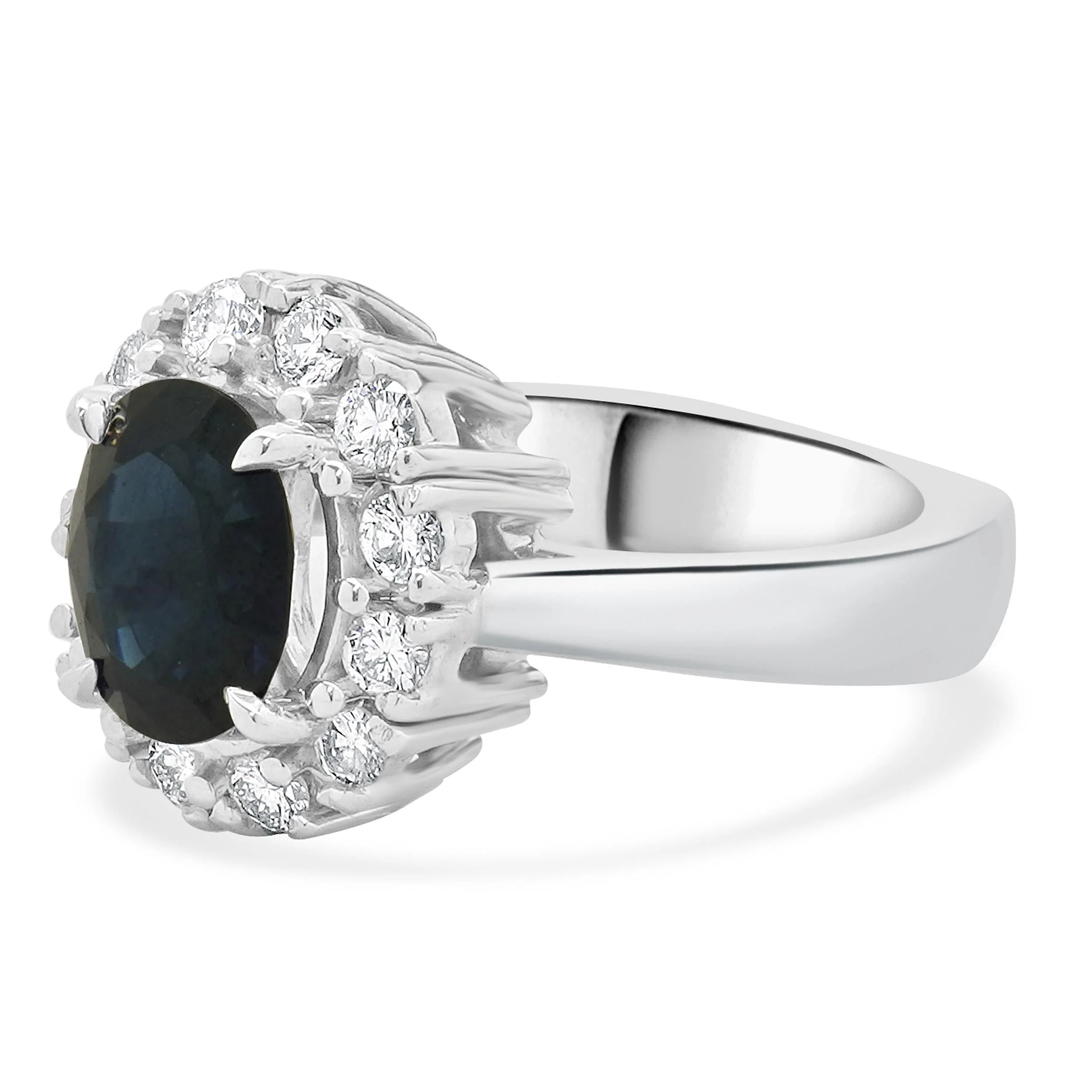 14 Karat White Gold Sapphire and Diamond Halo Ring - Image 2