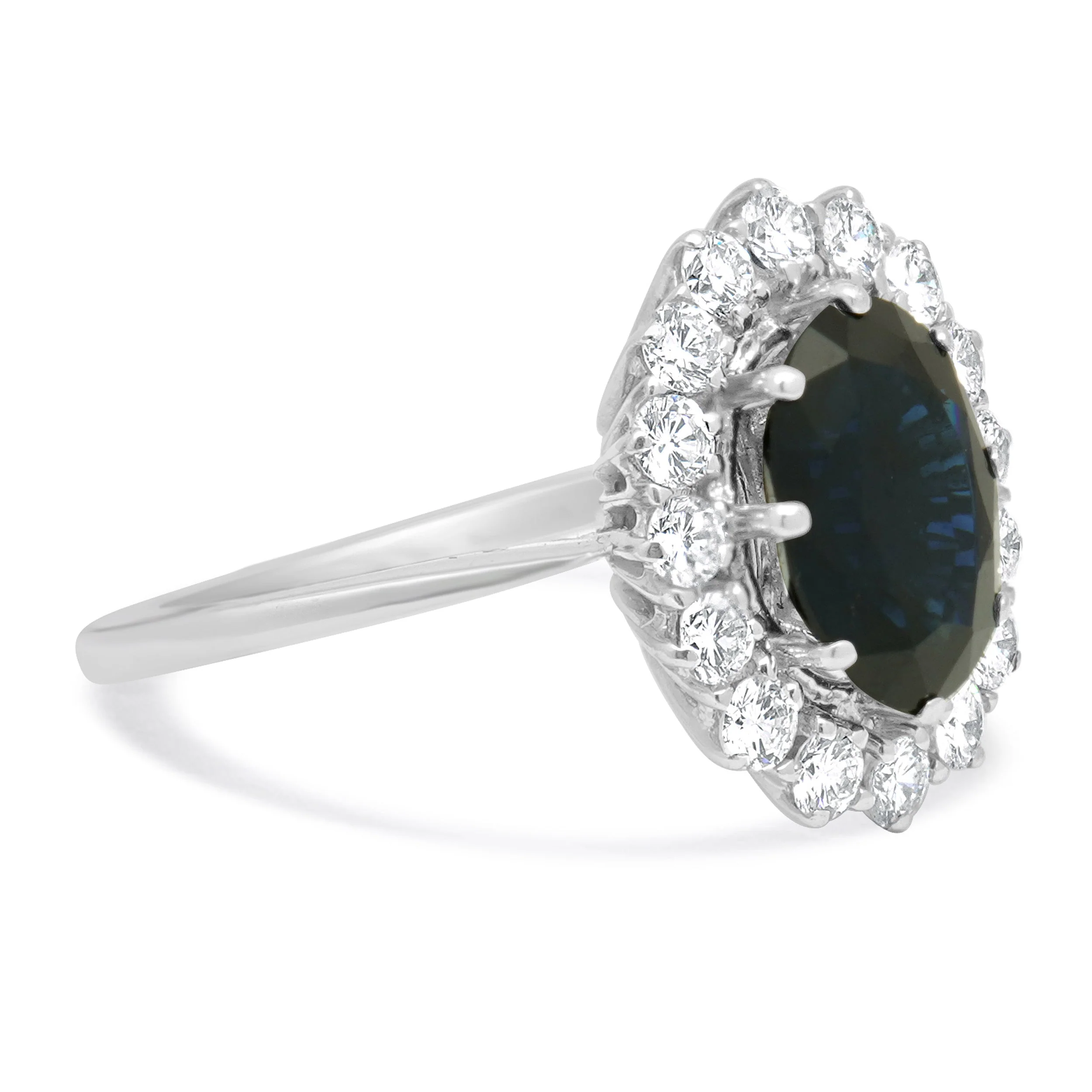 14 Karat White Gold Sapphire and Diamond Oval Cocktail Ring - Image 4