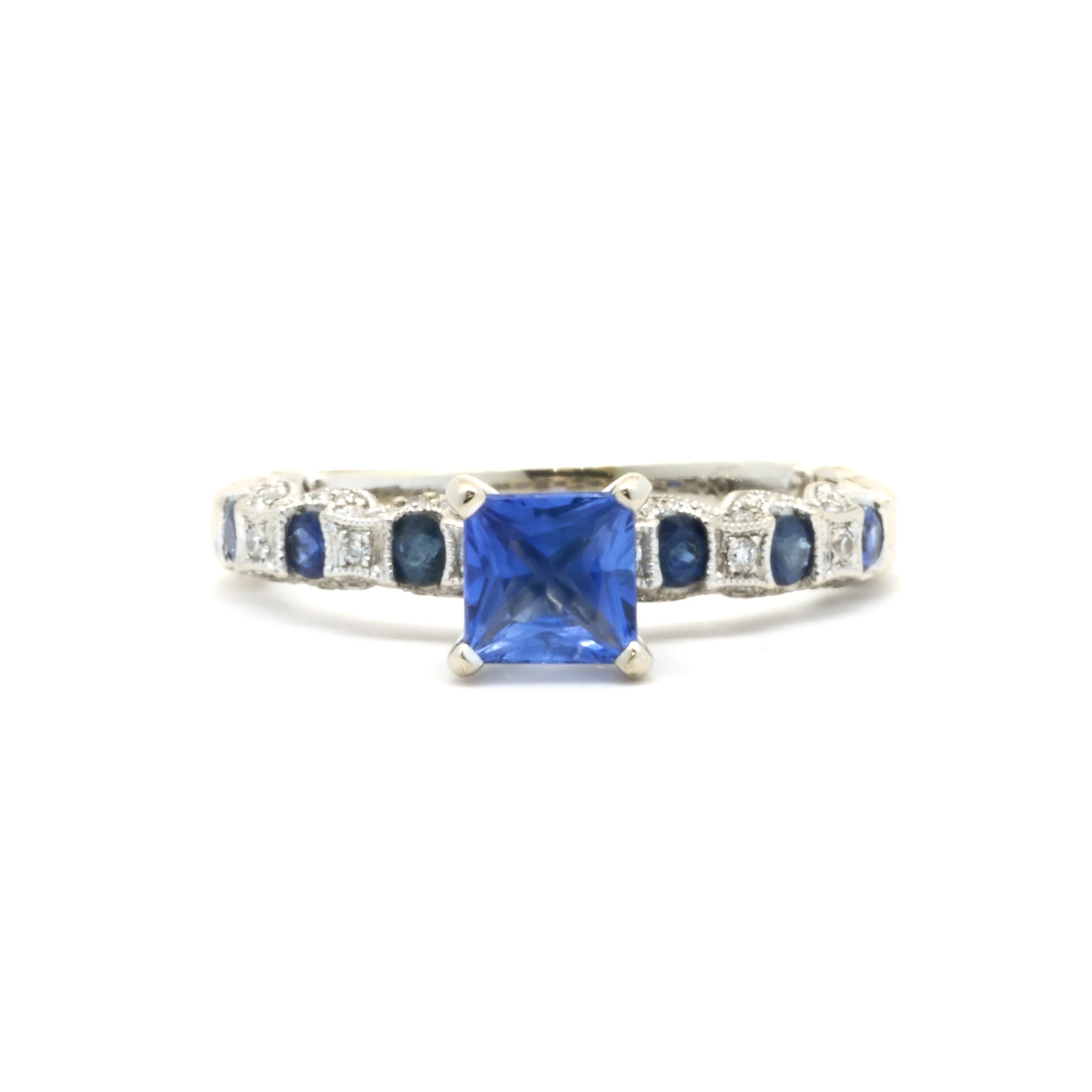 14 Karat White Gold Sapphire and Diamond Ring