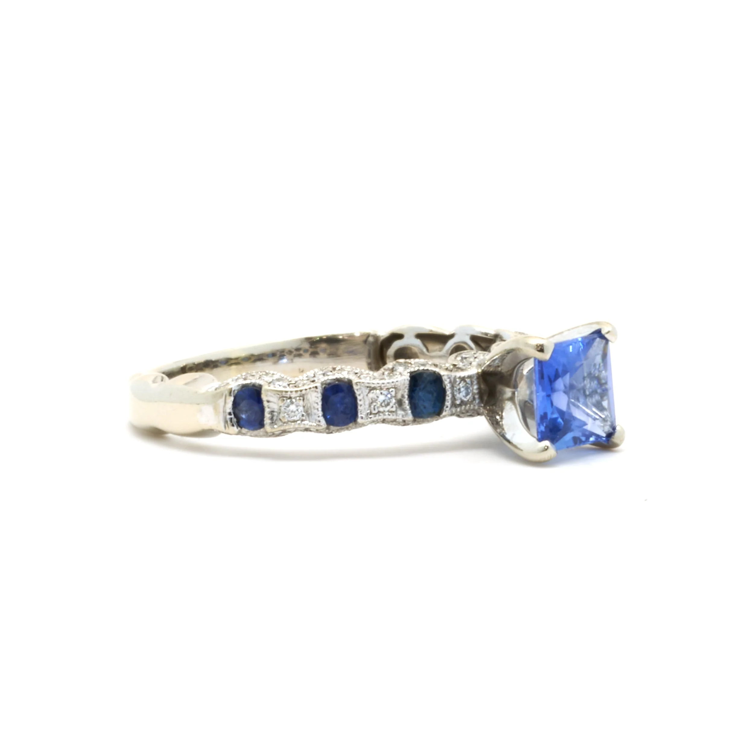 14 Karat White Gold Sapphire and Diamond Ring - Image 2