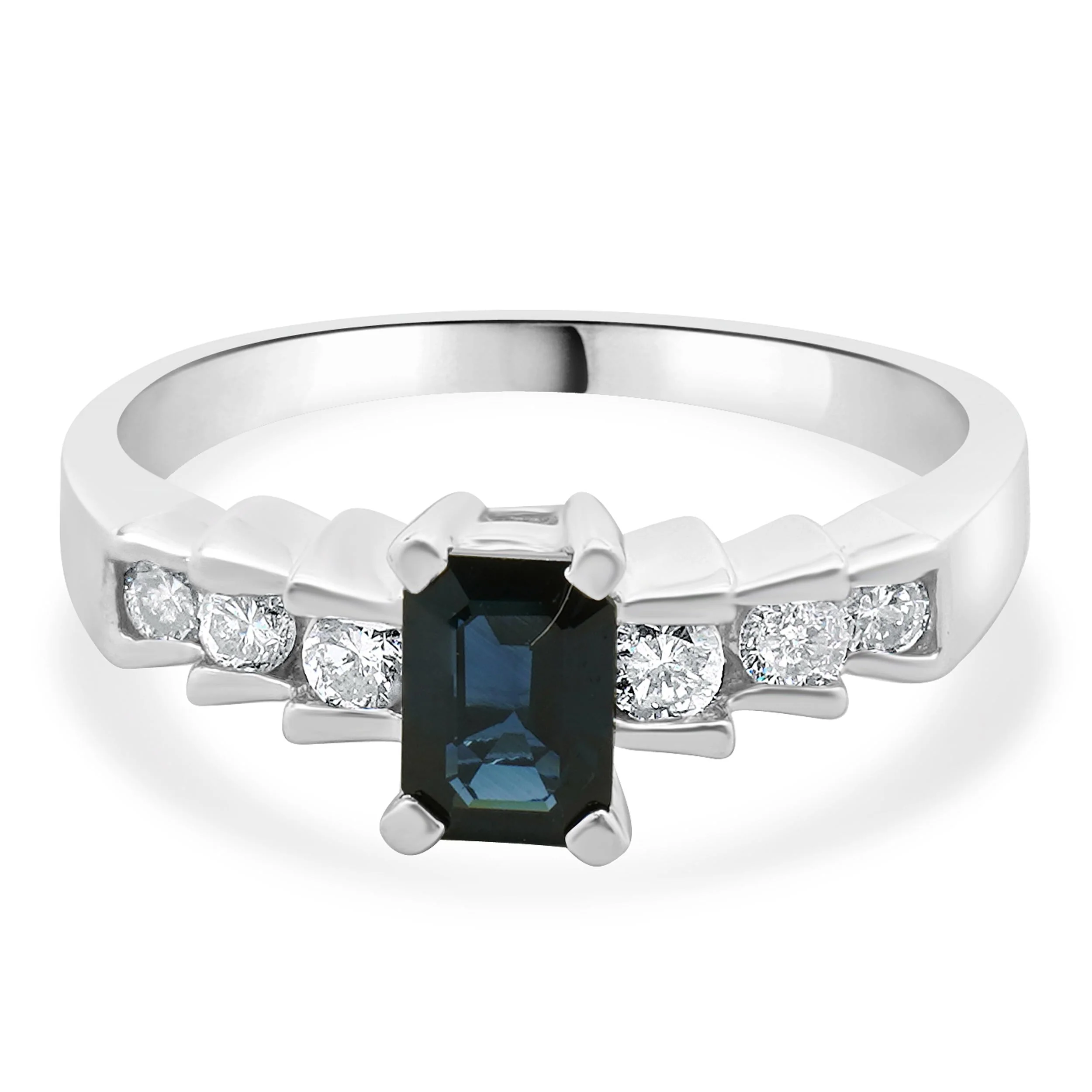 14 Karat White Gold Sapphire and Diamond Step Ring