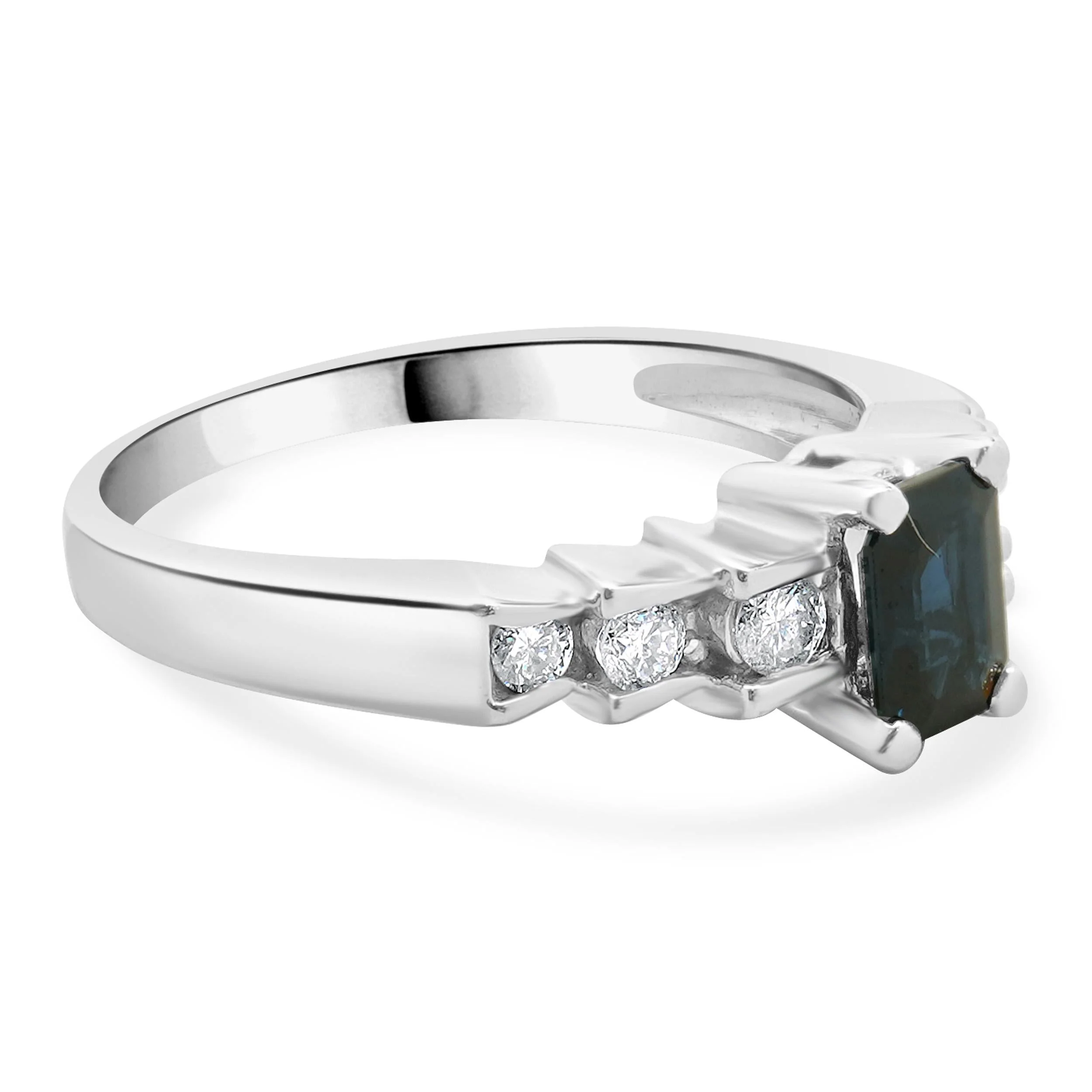 14 Karat White Gold Sapphire and Diamond Step Ring - Image 4
