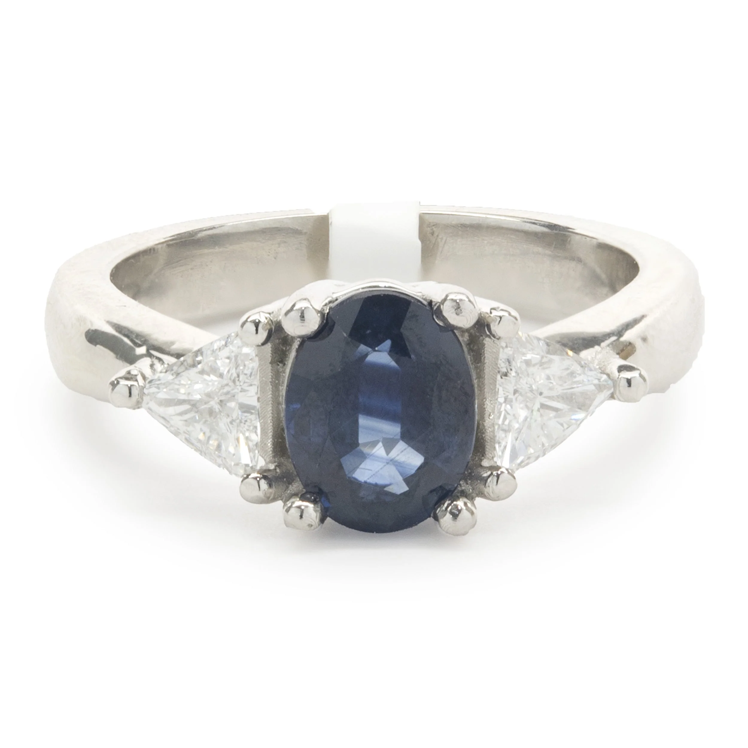 14 Karat White Gold Sapphire and Diamond Three Stone Ring