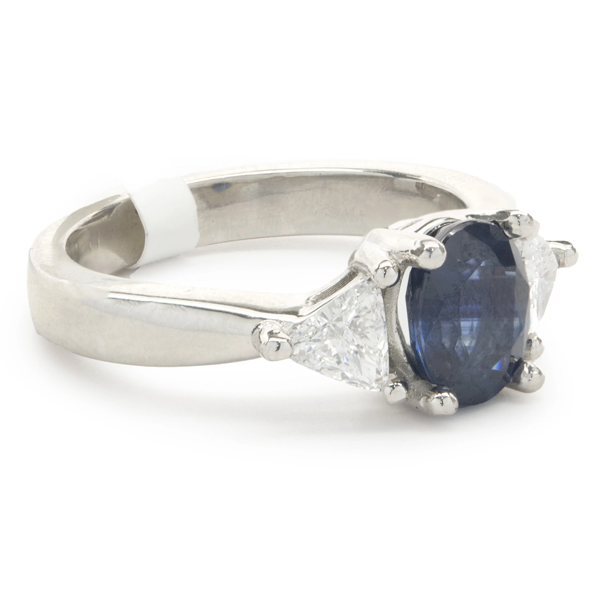 14 Karat White Gold Sapphire and Diamond Three Stone Ring - Image 2
