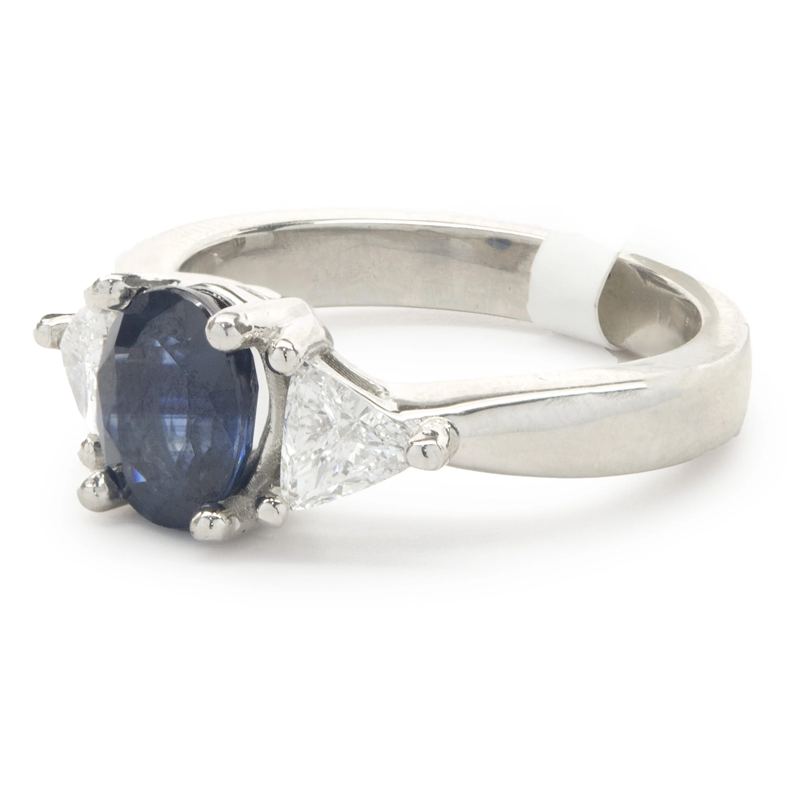 14 Karat White Gold Sapphire and Diamond Three Stone Ring - Image 4