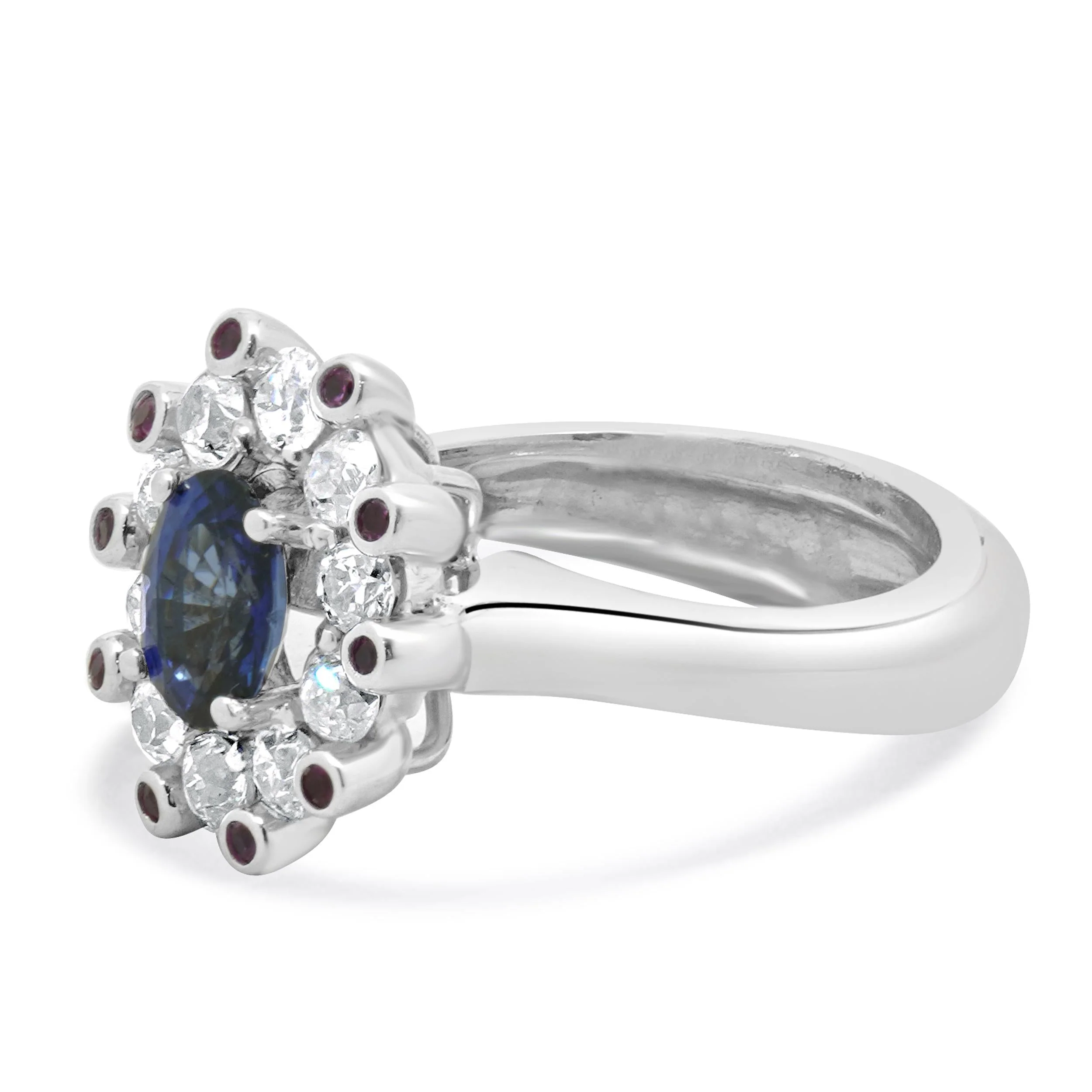 14 Karat White Gold Sapphire, Diamond, and Ruby Cocktail Ring - Image 2