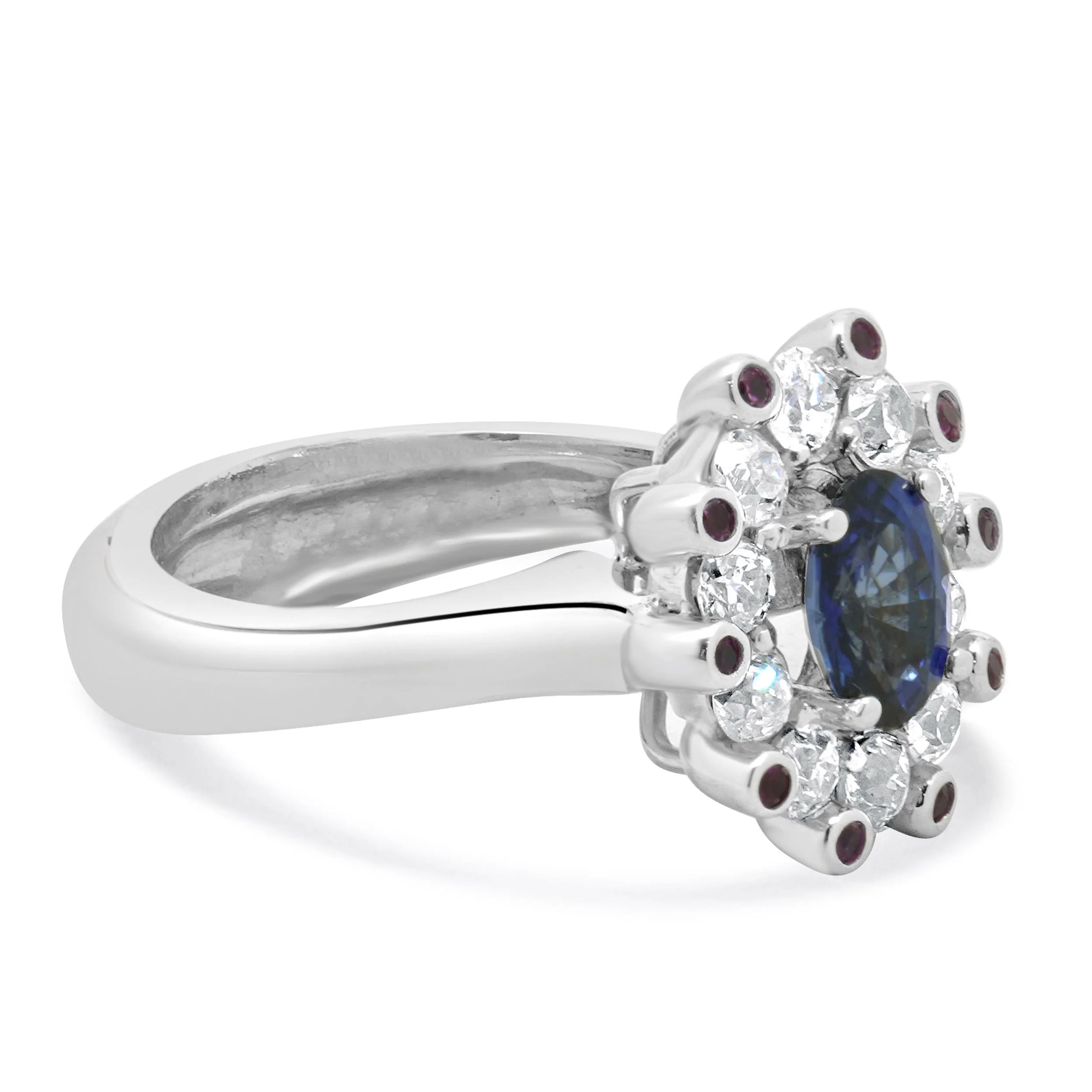 14 Karat White Gold Sapphire, Diamond, and Ruby Cocktail Ring - Image 3