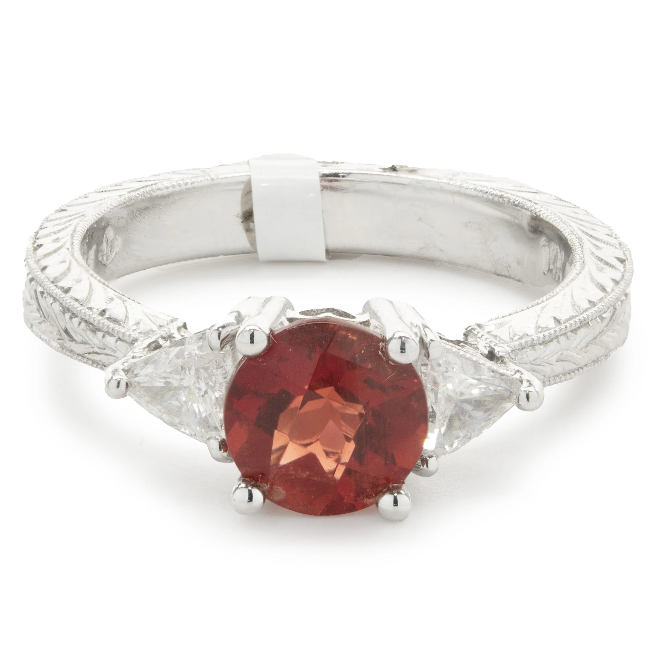14 Karat White Gold Sunstone and Diamond Ring