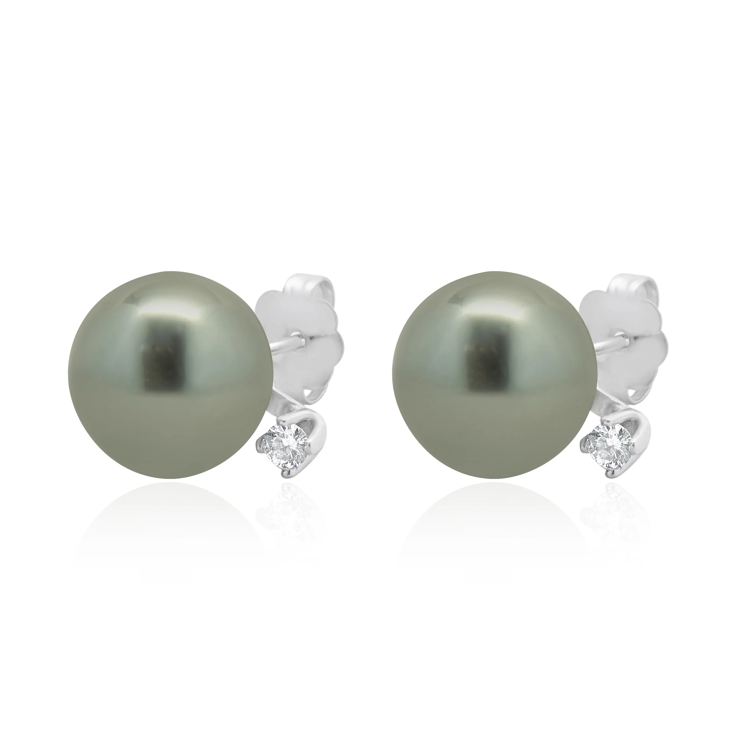 14 Karat White Gold Tahitian Pearl and Diamond Stud Earrings