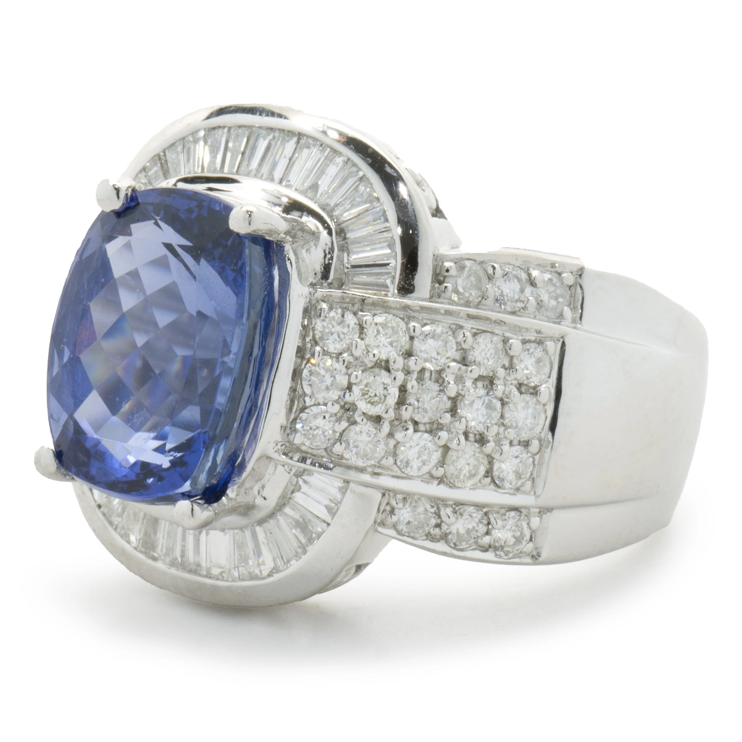 14 Karat White Gold Tanzanite and Diamond Cocktail Ring - Image 2