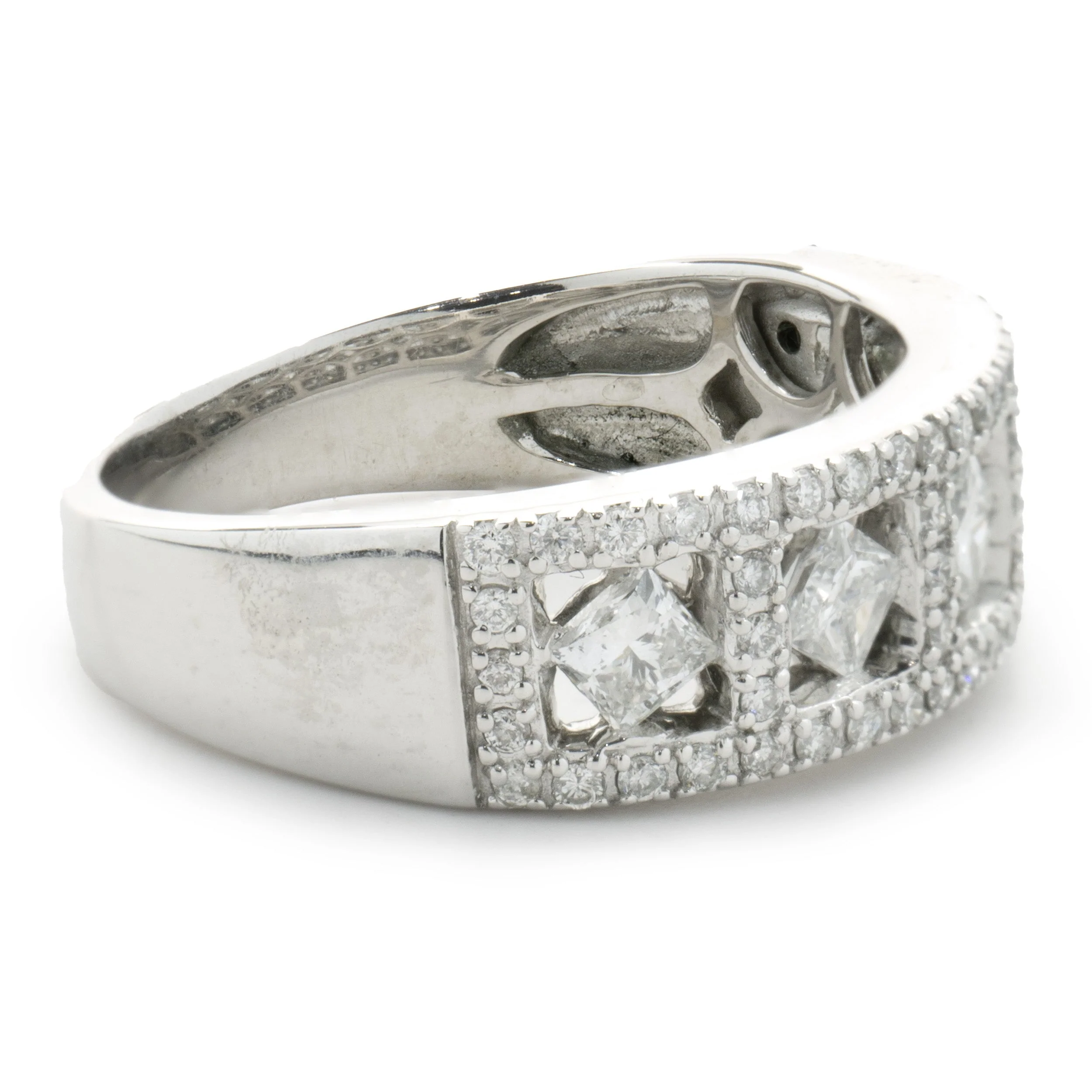 14 Karat White Gold Three Row Diamond Band - Image 4
