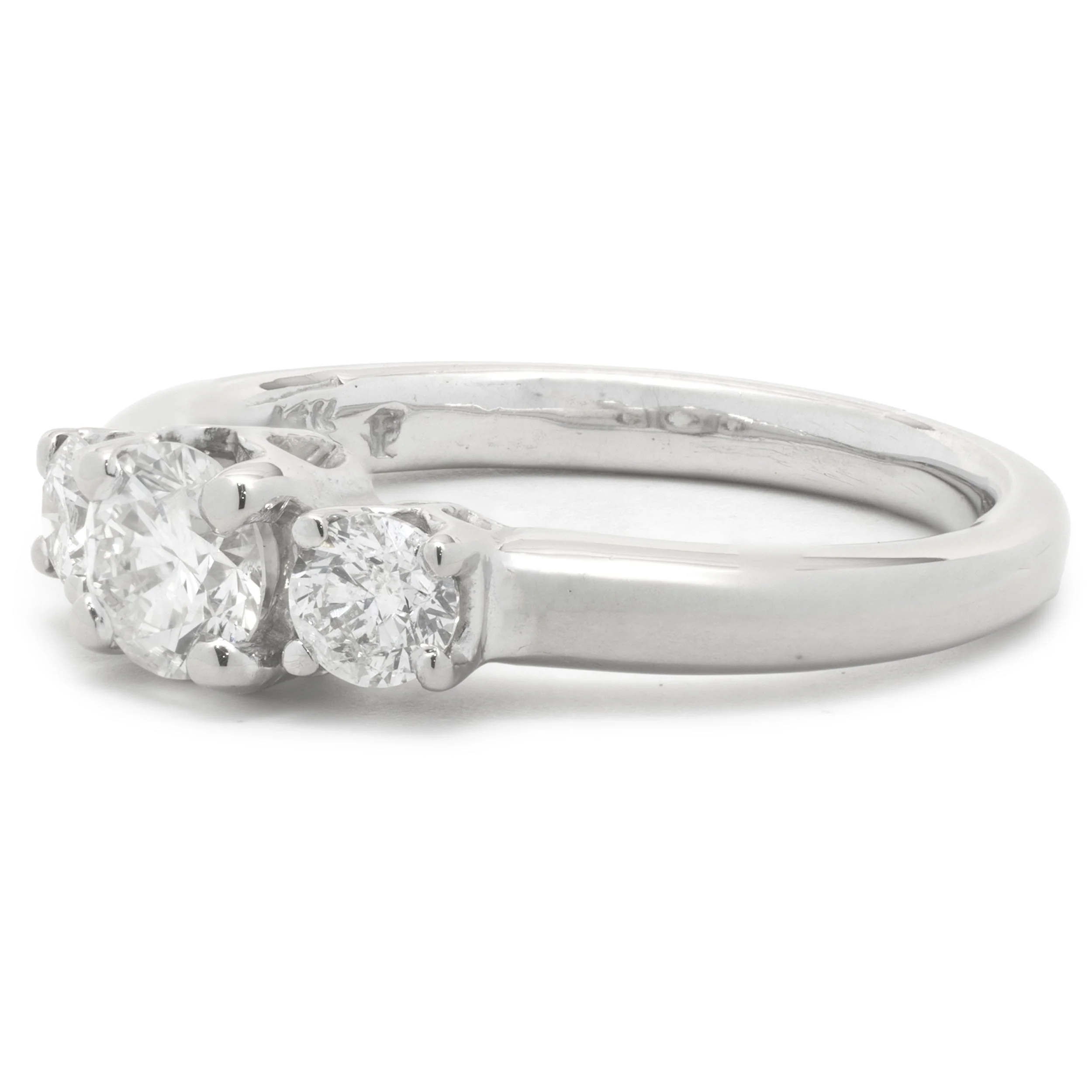 14 Karat White Gold Three Stone Round Brilliant Cut Diamond Engagement Ring - Image 3