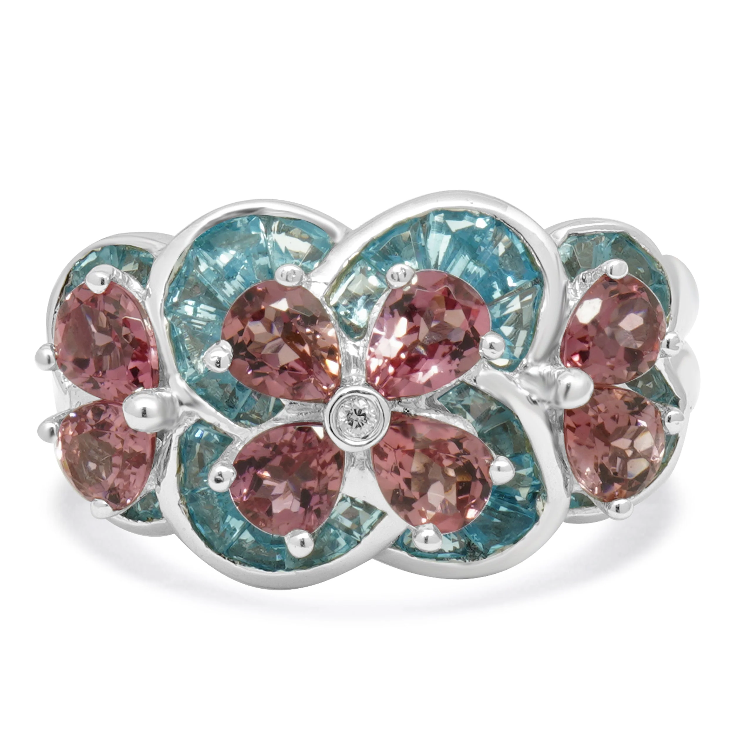 14 Karat White Gold Topaz, Tourmaline, and Diamond Ring