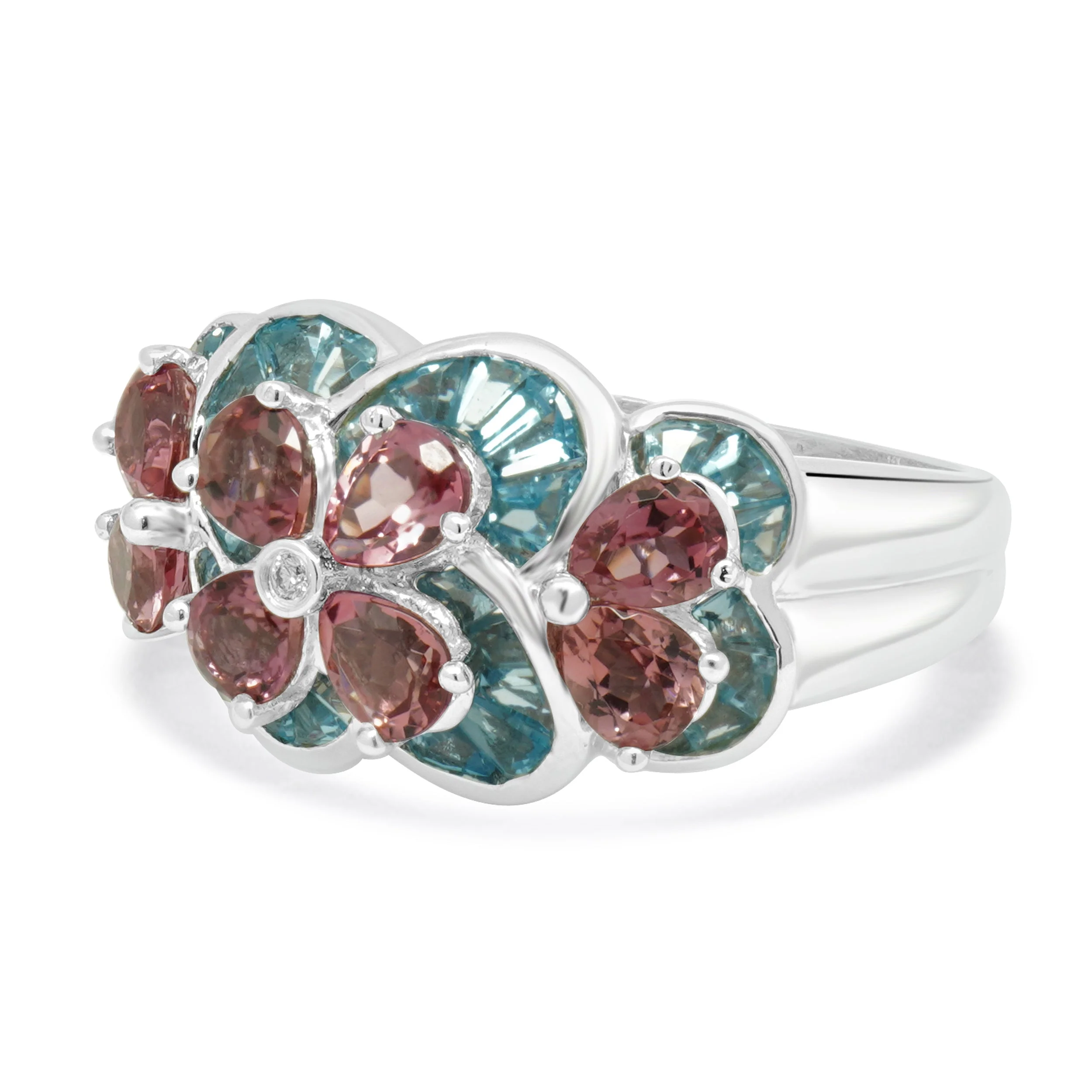 14 Karat White Gold Topaz, Tourmaline, and Diamond Ring - Image 2