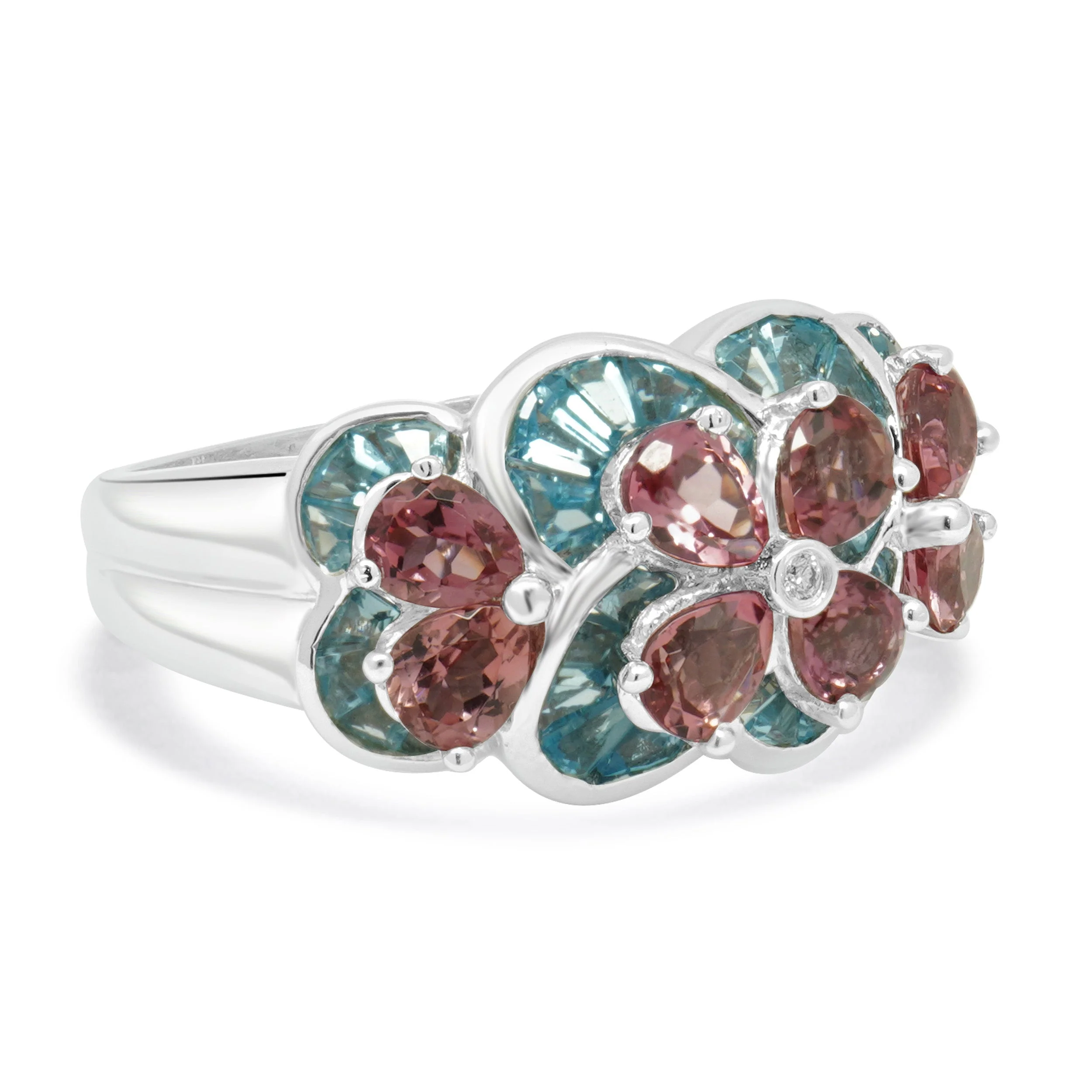 14 Karat White Gold Topaz, Tourmaline, and Diamond Ring - Image 4